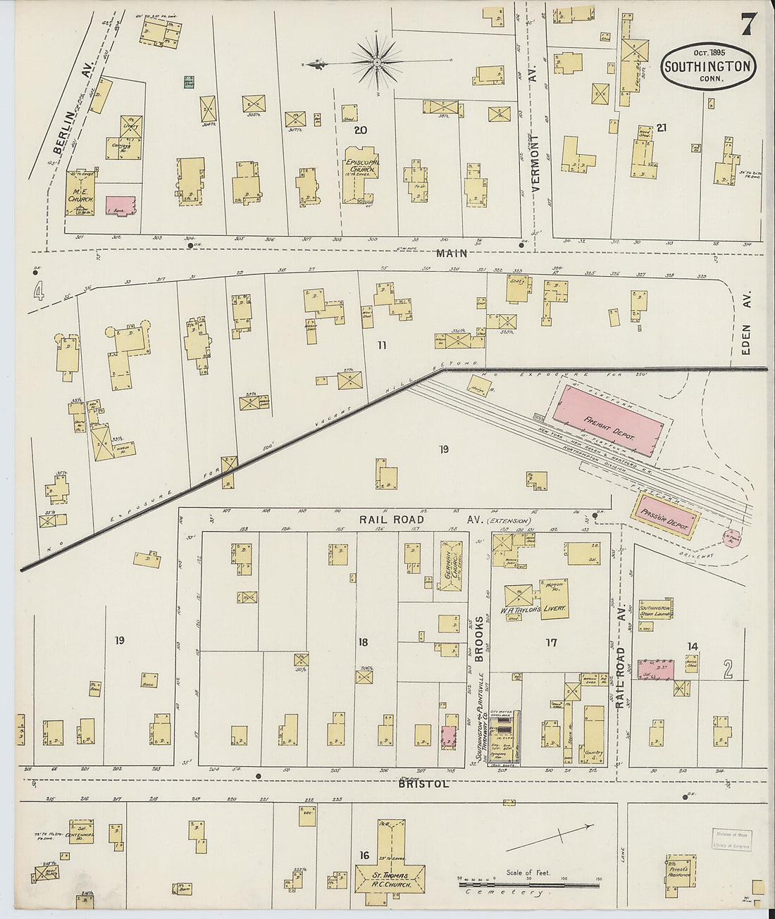 This old map of Southington, Hartford County, Connecticut was created by Sanborn Map Company in 1895