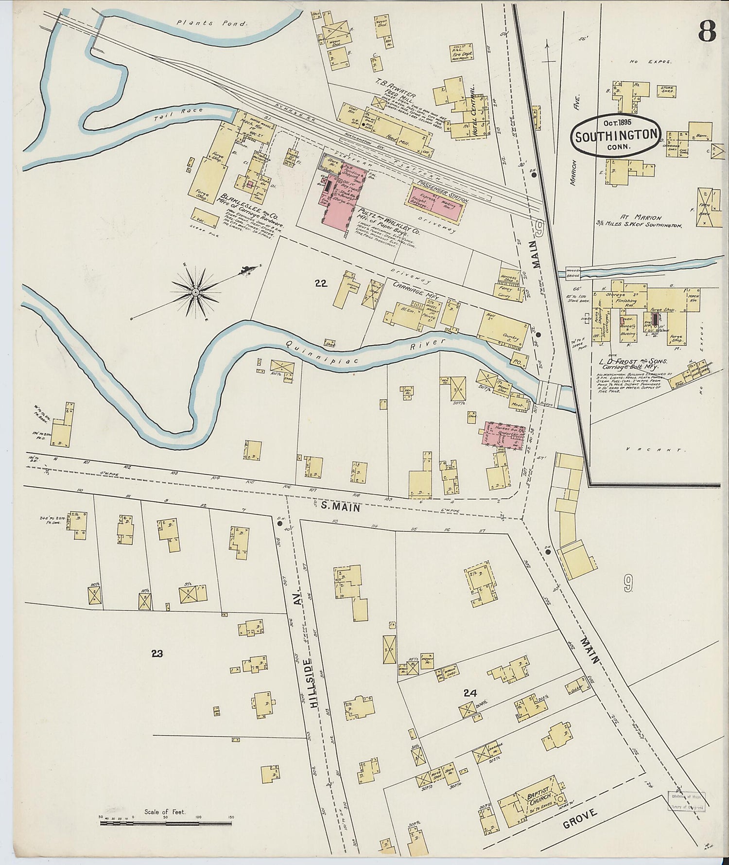 This old map of Southington, Hartford County, Connecticut was created by Sanborn Map Company in 1895