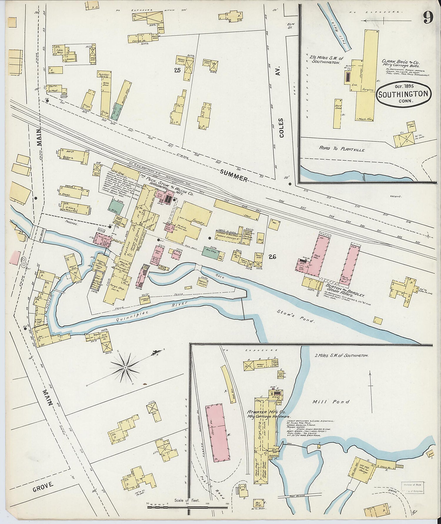 This old map of Southington, Hartford County, Connecticut was created by Sanborn Map Company in 1895