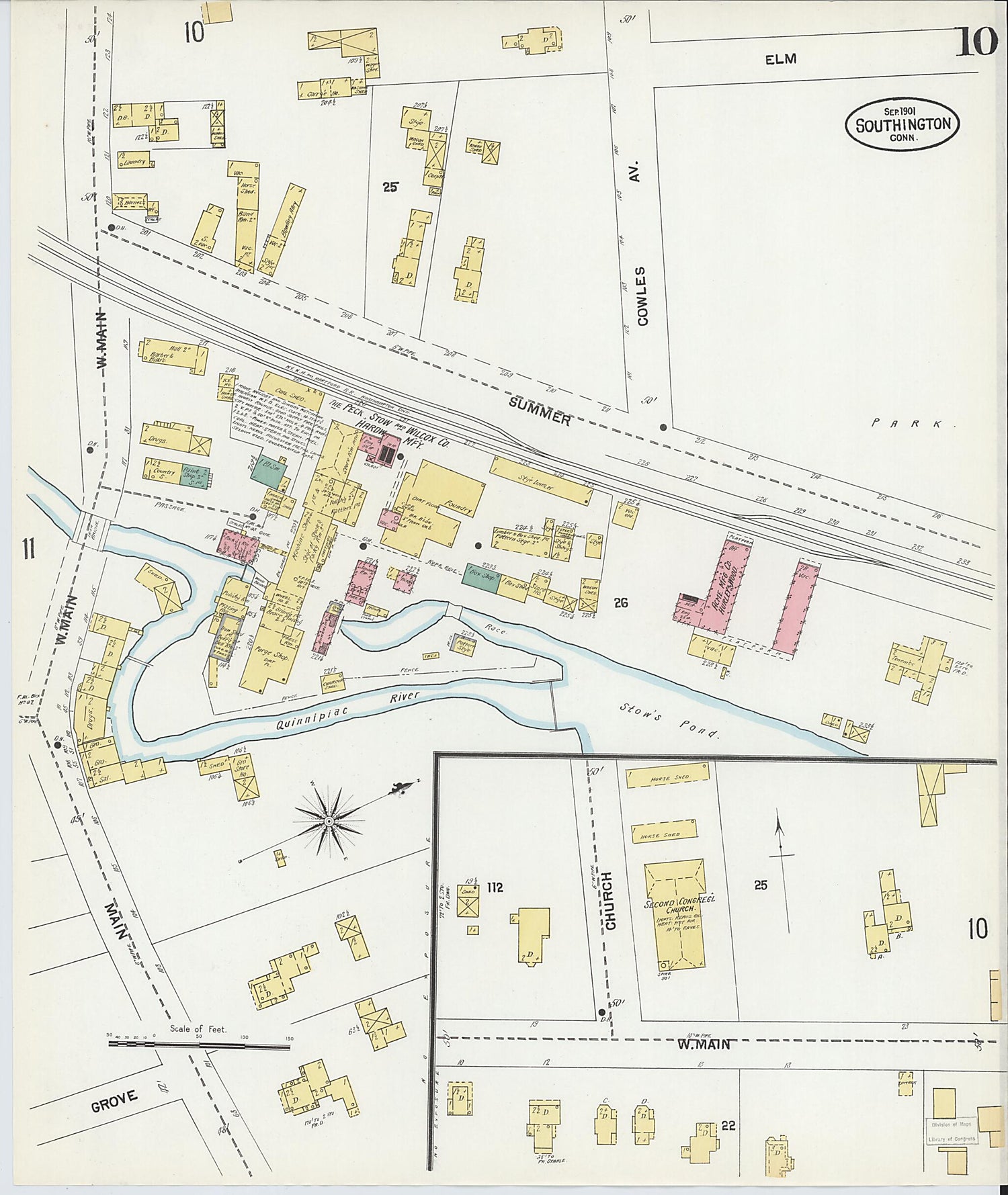This old map of Southington, Hartford County, Connecticut was created by Sanborn Map Company in 1901