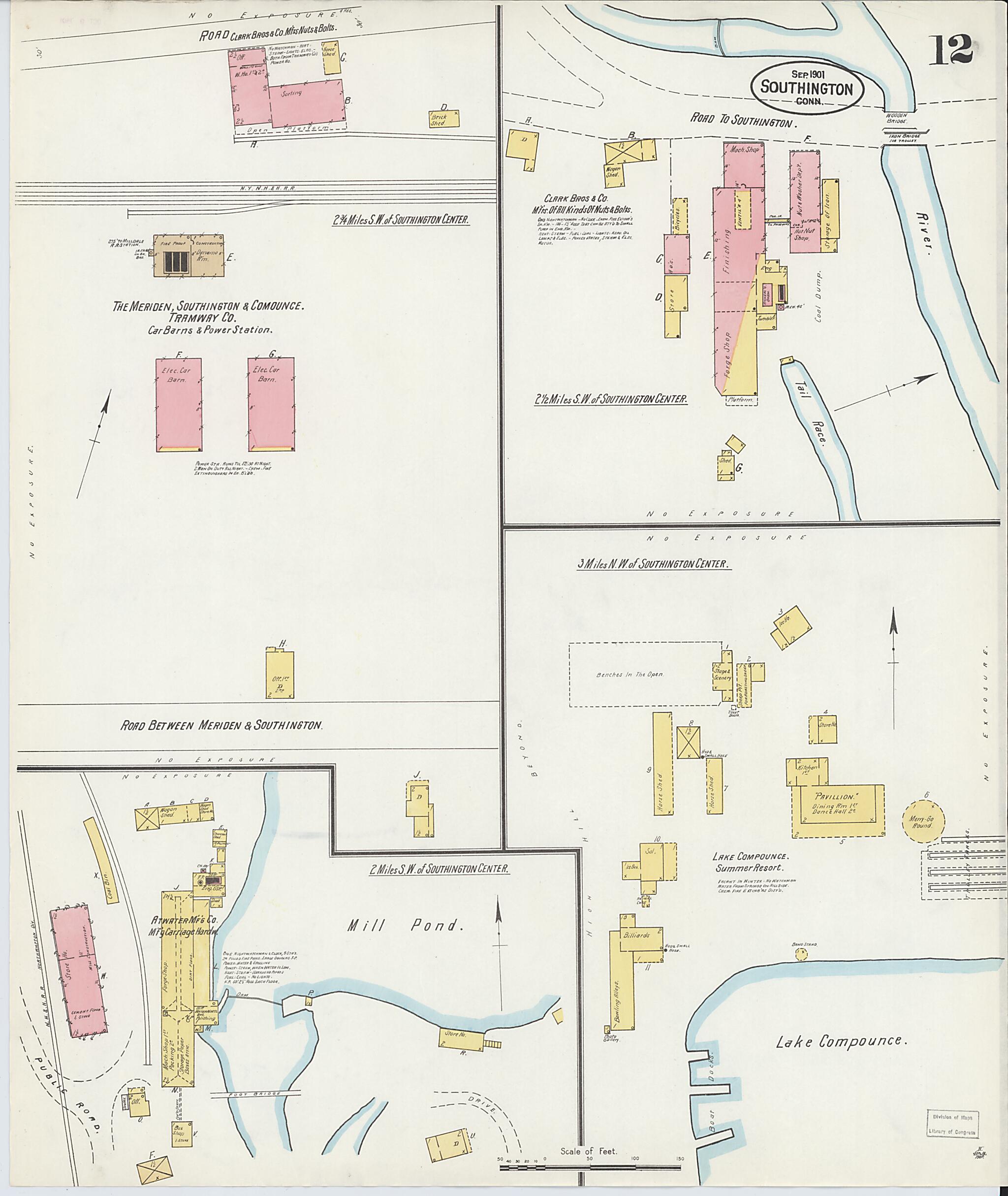 This old map of Southington, Hartford County, Connecticut was created by Sanborn Map Company in 1901