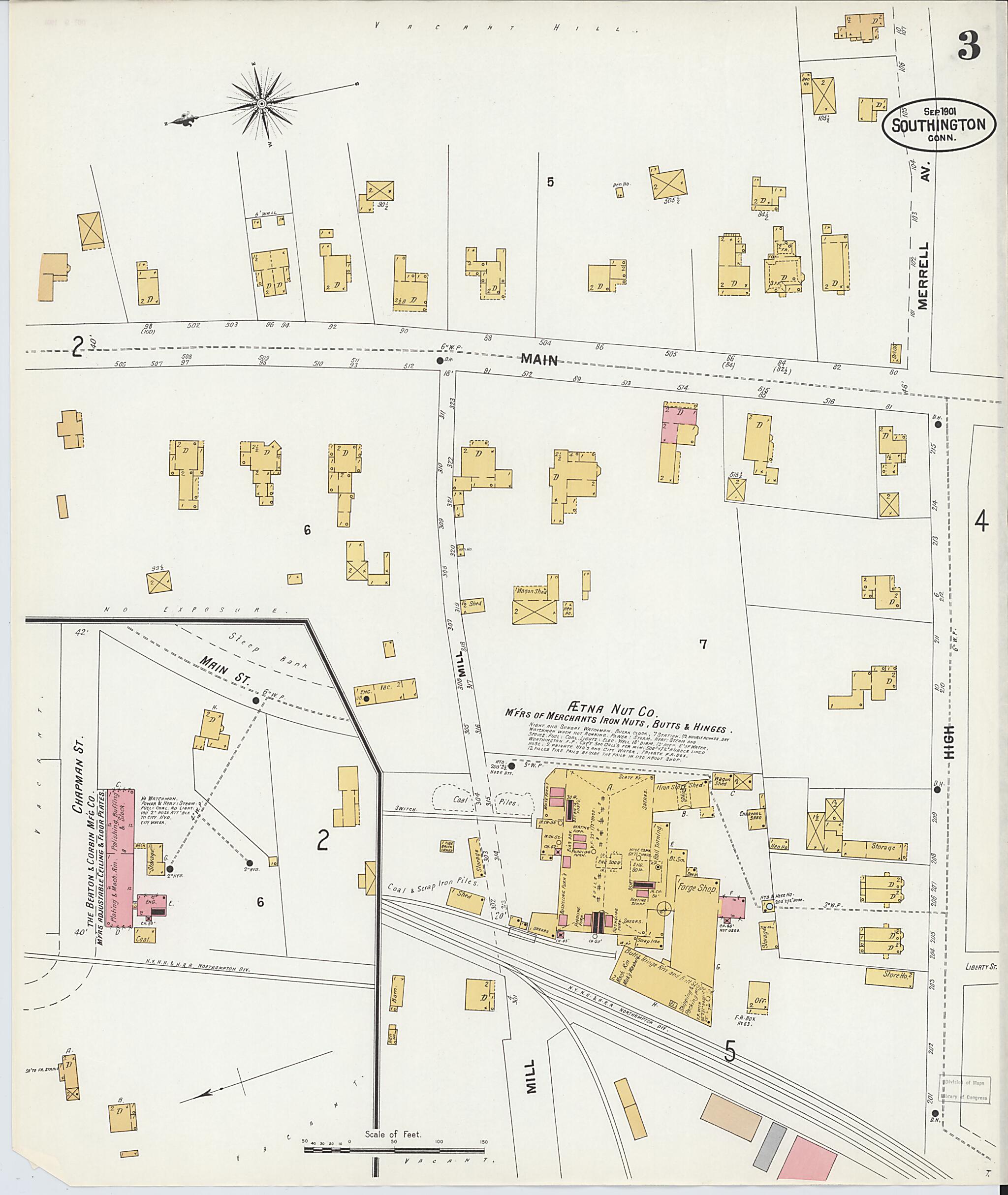 This old map of Southington, Hartford County, Connecticut was created by Sanborn Map Company in 1901