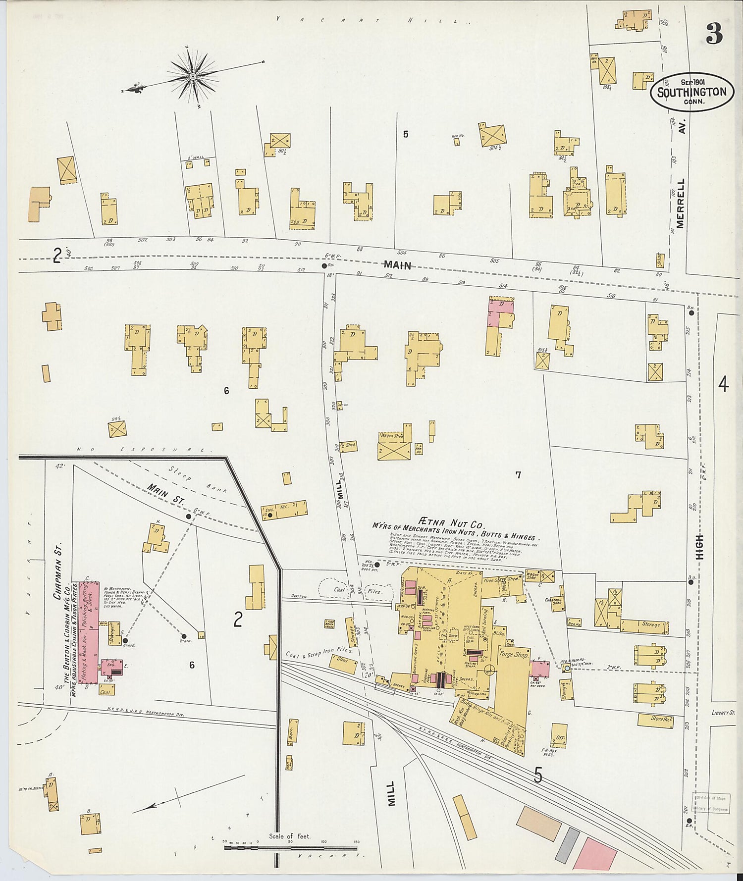 This old map of Southington, Hartford County, Connecticut was created by Sanborn Map Company in 1901