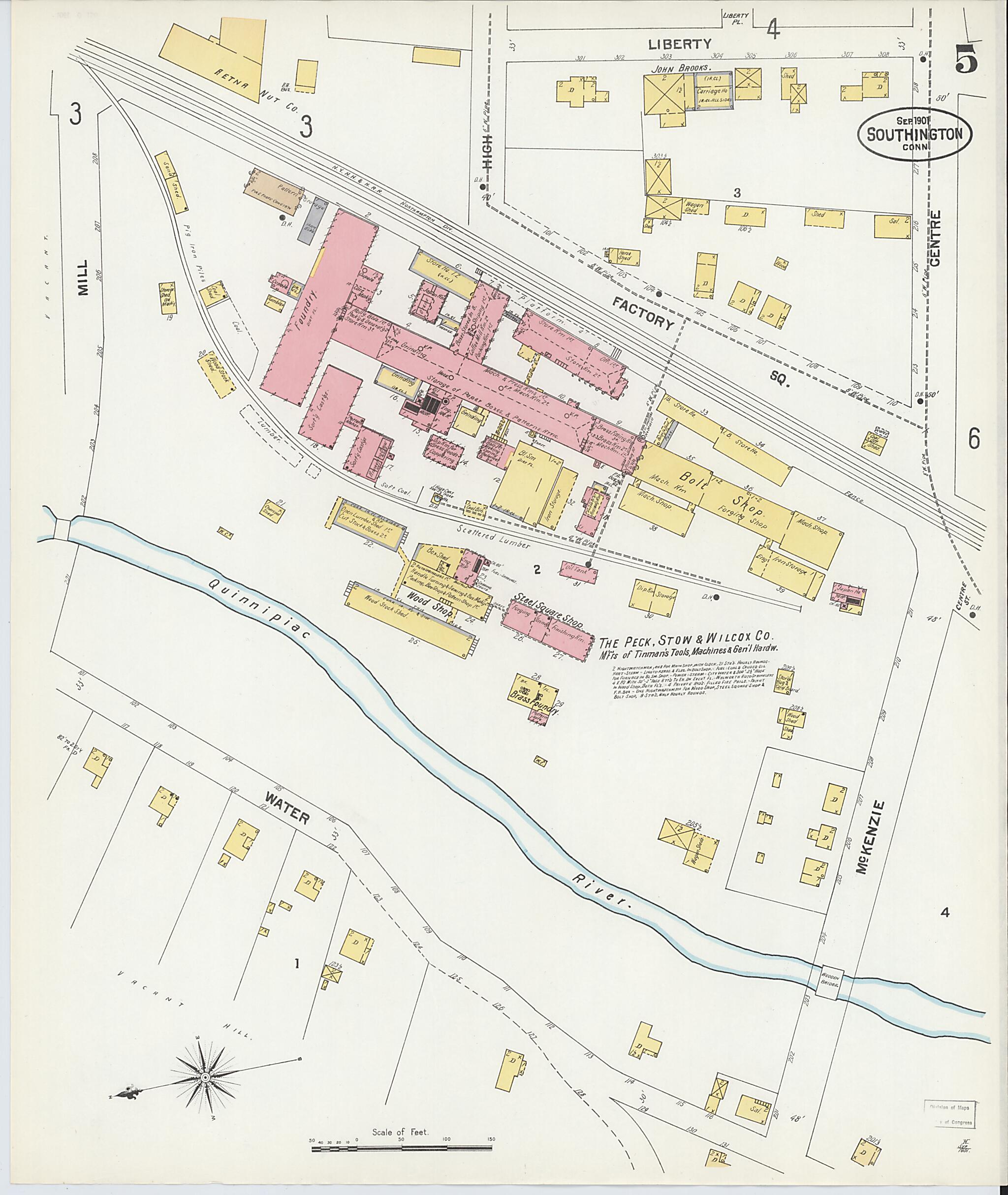 This old map of Southington, Hartford County, Connecticut was created by Sanborn Map Company in 1901