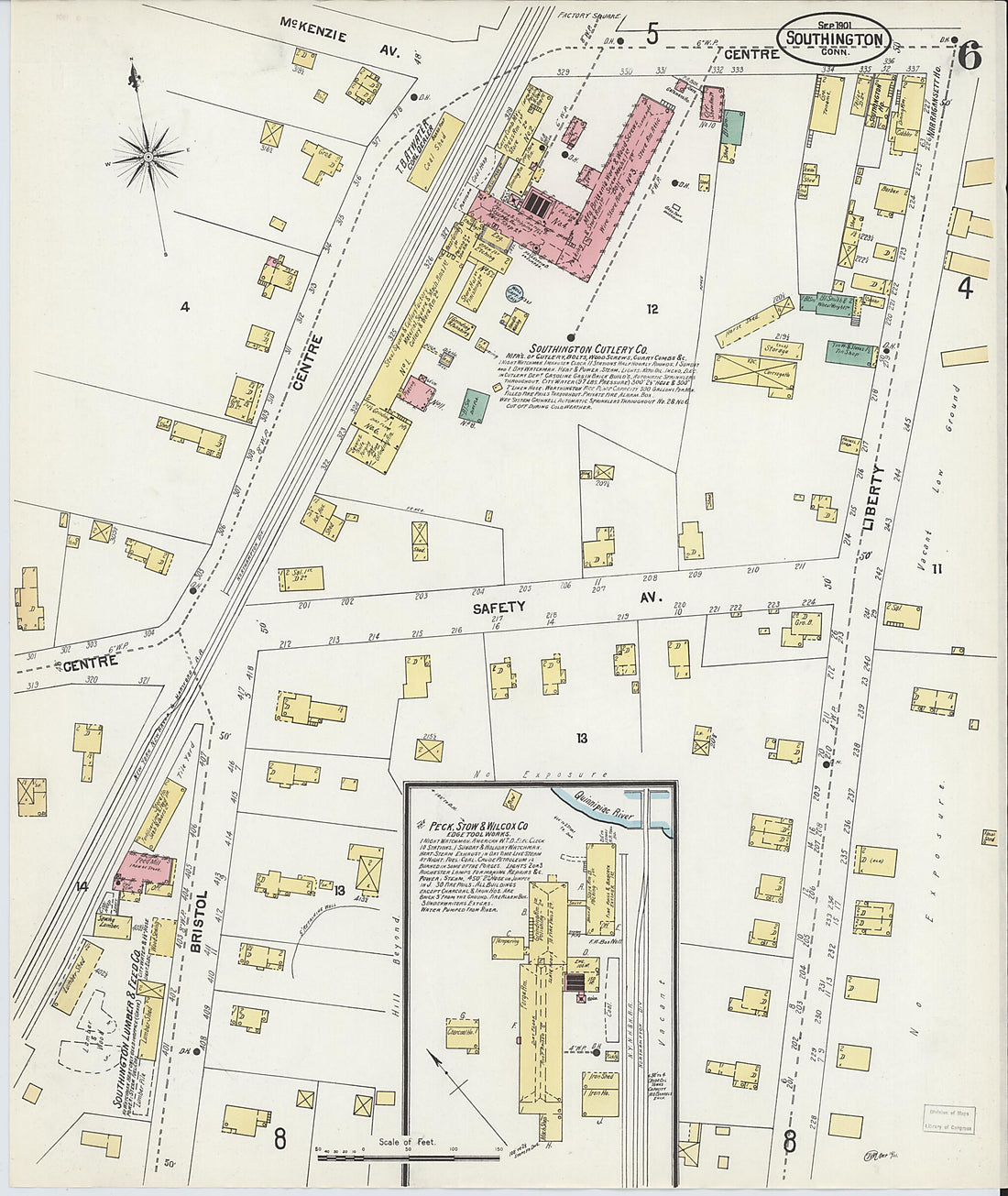 This old map of Southington, Hartford County, Connecticut was created by Sanborn Map Company in 1901