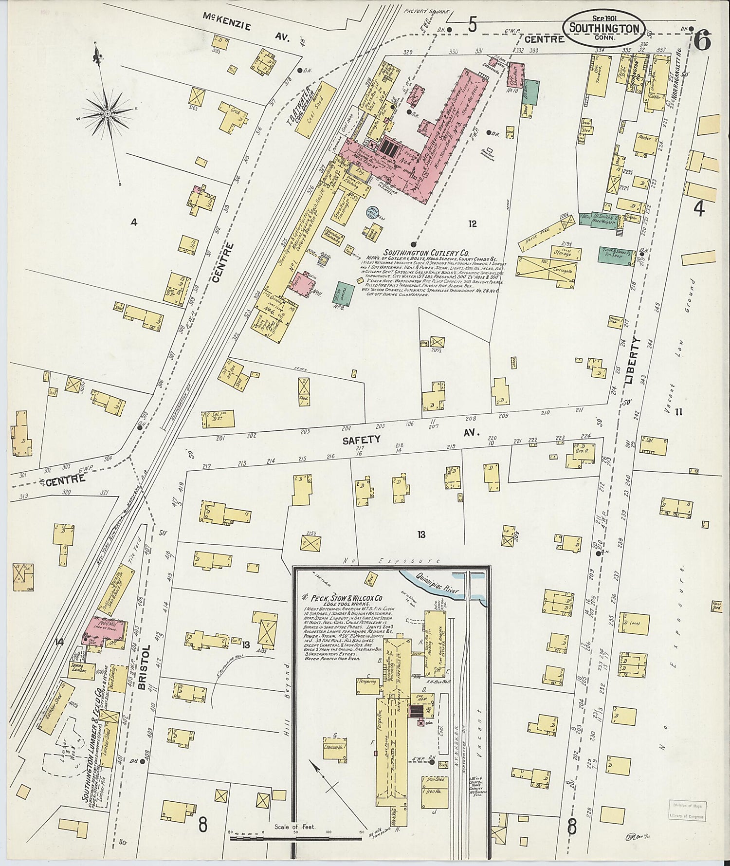 This old map of Southington, Hartford County, Connecticut was created by Sanborn Map Company in 1901