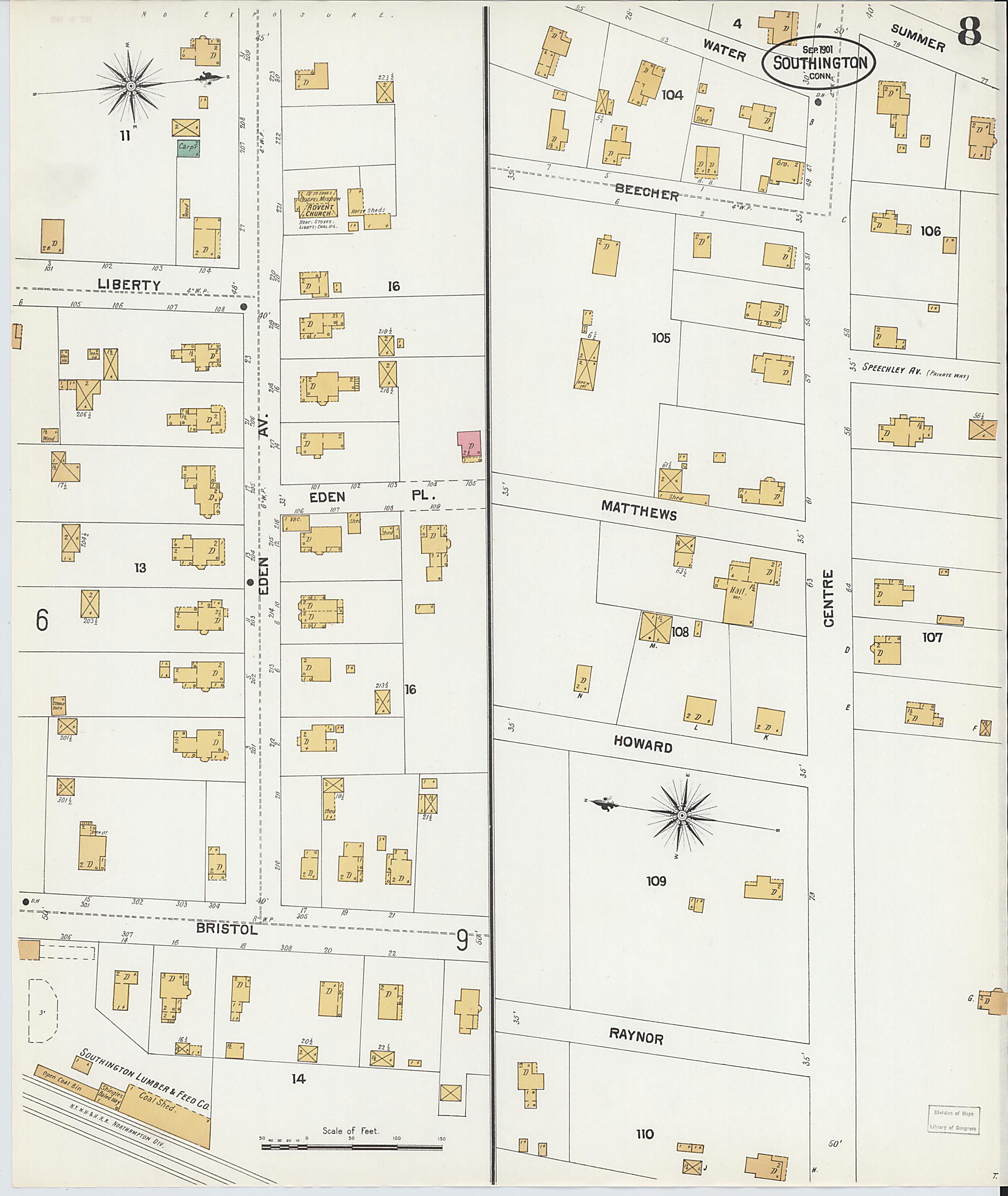 This old map of Southington, Hartford County, Connecticut was created by Sanborn Map Company in 1901