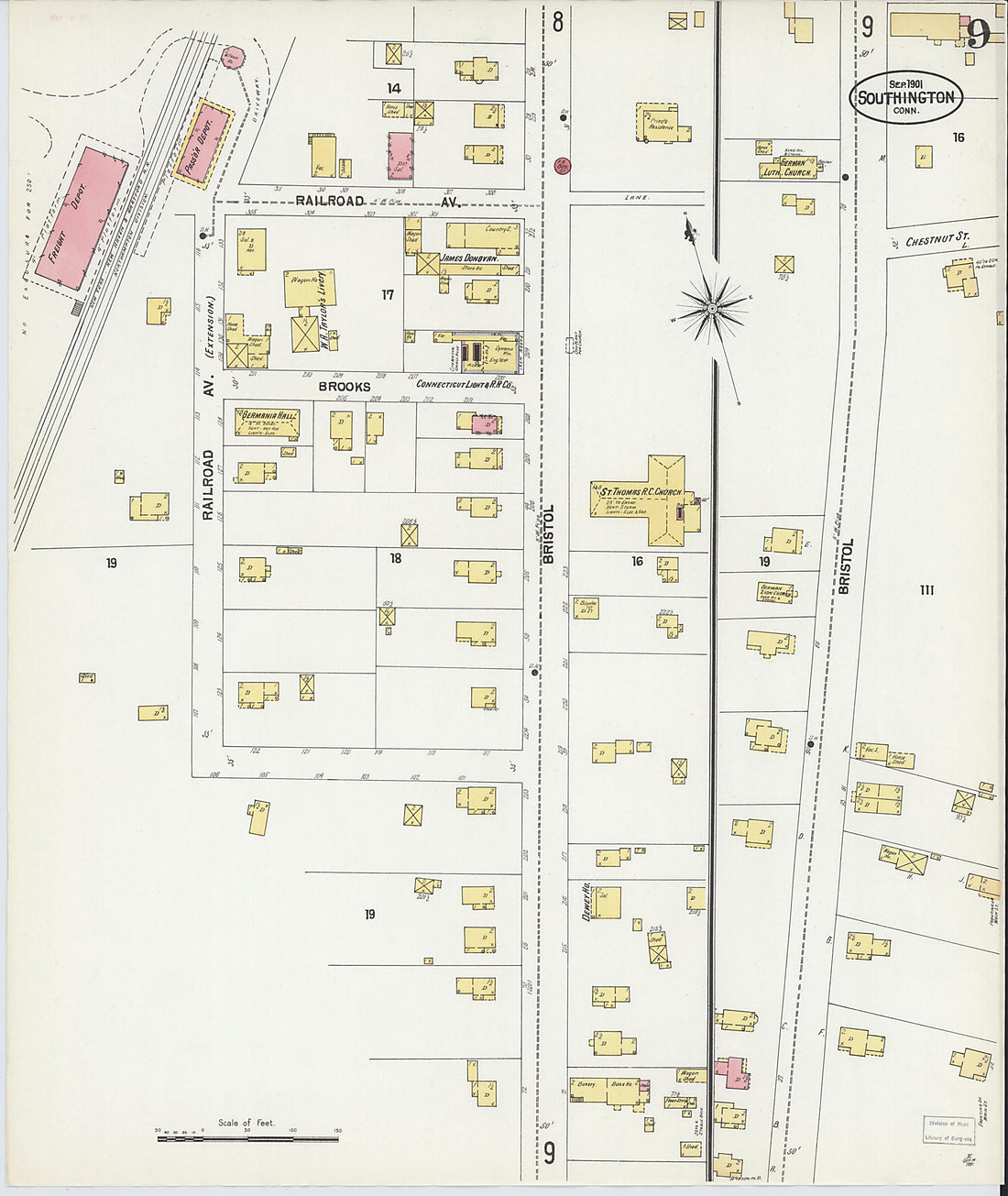 This old map of Southington, Hartford County, Connecticut was created by Sanborn Map Company in 1901