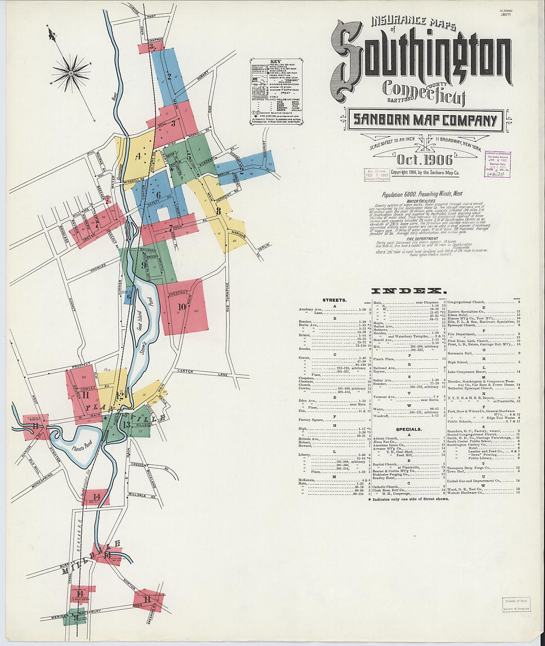 This old map of Southington, Hartford County, Connecticut was created by Sanborn Map Company in 1906