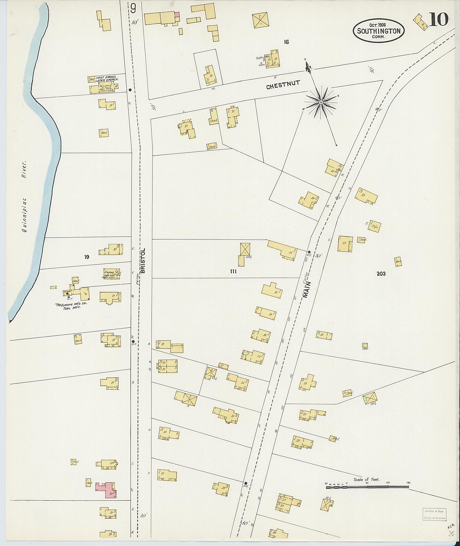 This old map of Southington, Hartford County, Connecticut was created by Sanborn Map Company in 1906