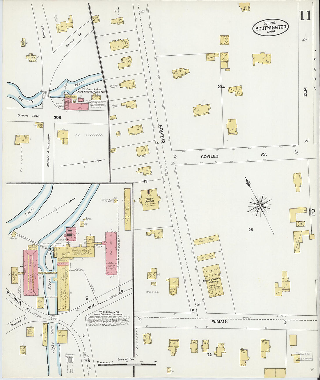 This old map of Southington, Hartford County, Connecticut was created by Sanborn Map Company in 1906