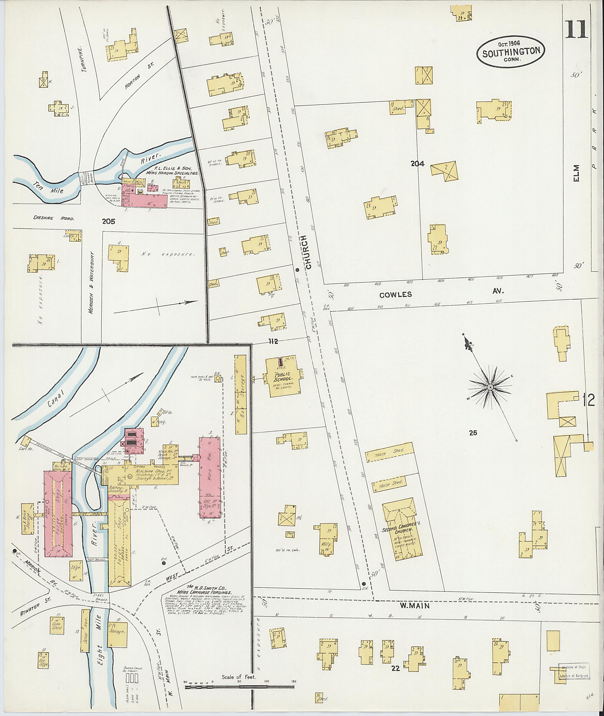 This old map of Southington, Hartford County, Connecticut was created by Sanborn Map Company in 1906