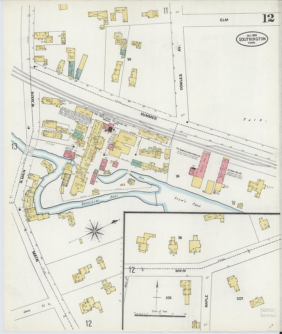This old map of Southington, Hartford County, Connecticut was created by Sanborn Map Company in 1906