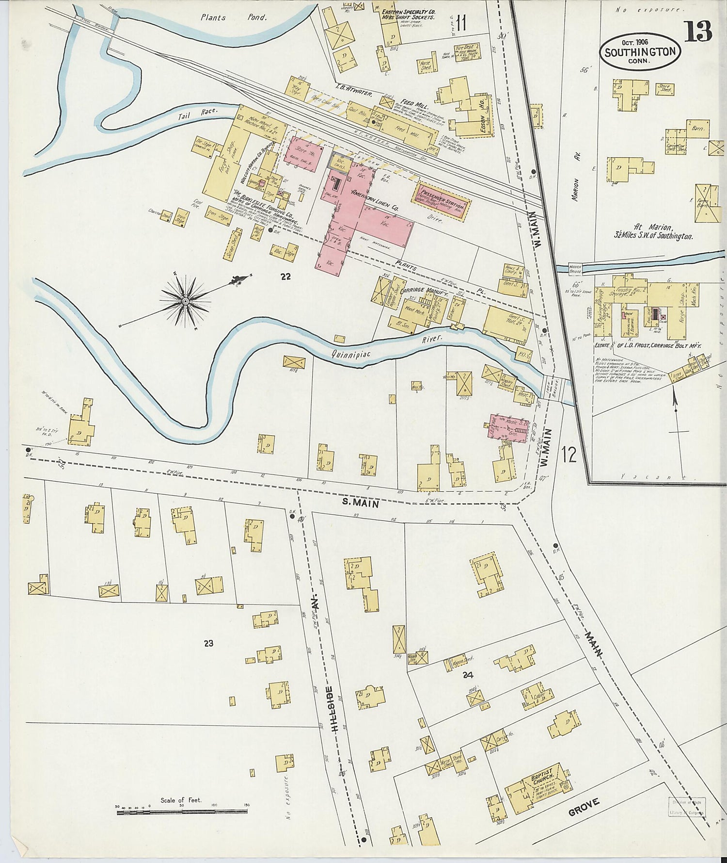 This old map of Southington, Hartford County, Connecticut was created by Sanborn Map Company in 1906