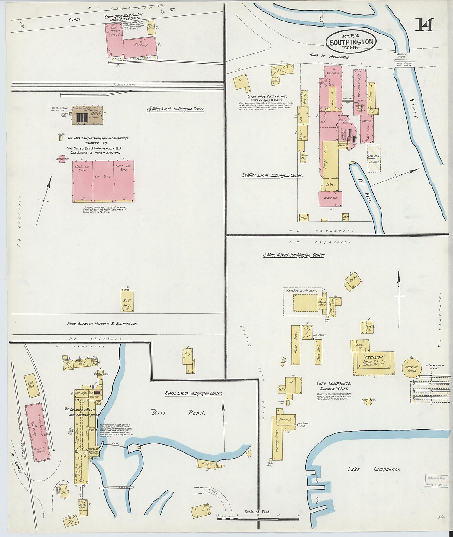 This old map of Southington, Hartford County, Connecticut was created by Sanborn Map Company in 1906