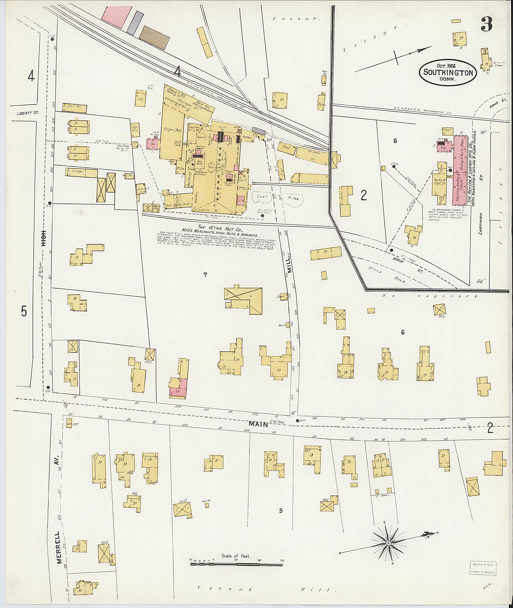 This old map of Southington, Hartford County, Connecticut was created by Sanborn Map Company in 1906
