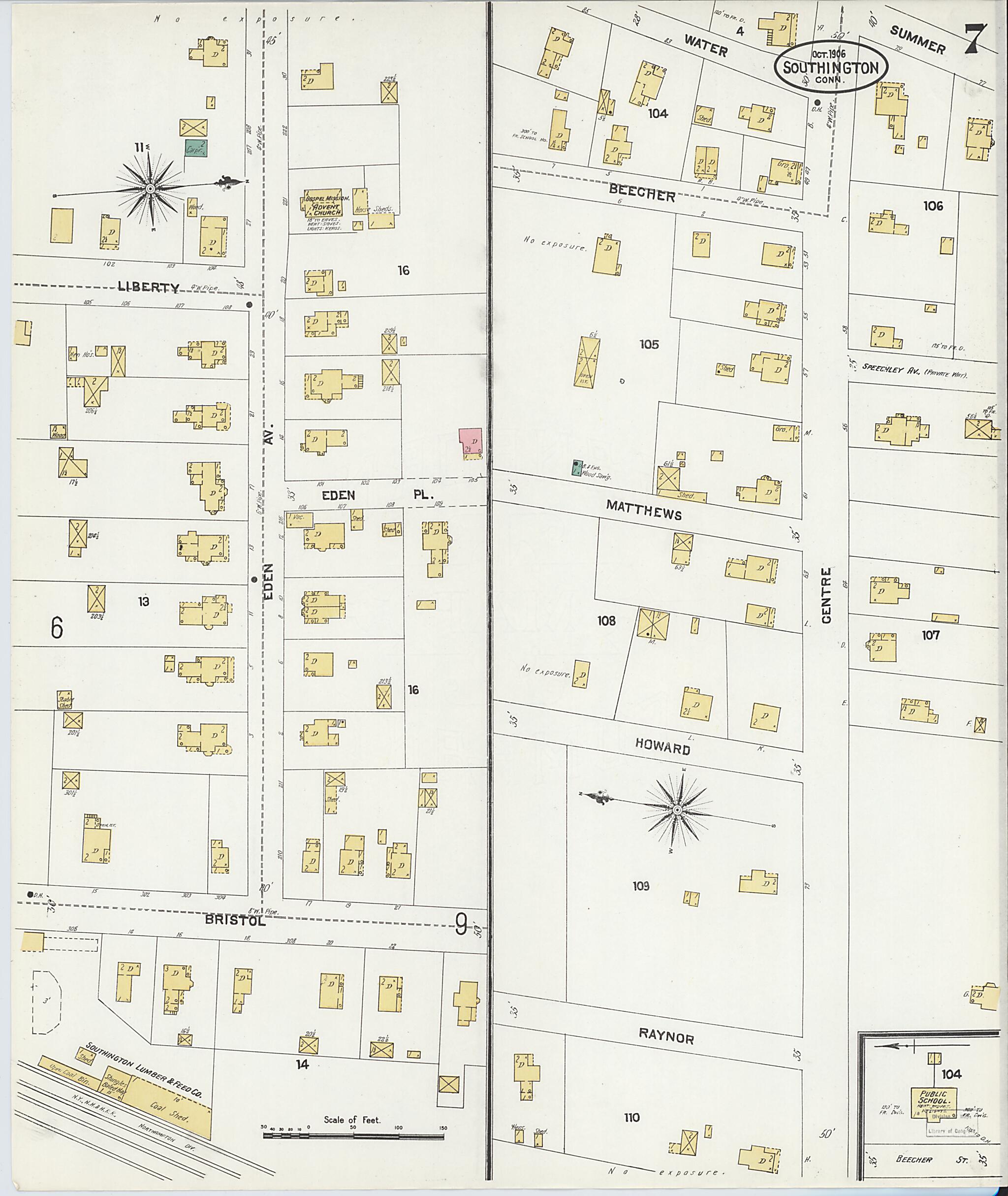 This old map of Southington, Hartford County, Connecticut was created by Sanborn Map Company in 1906