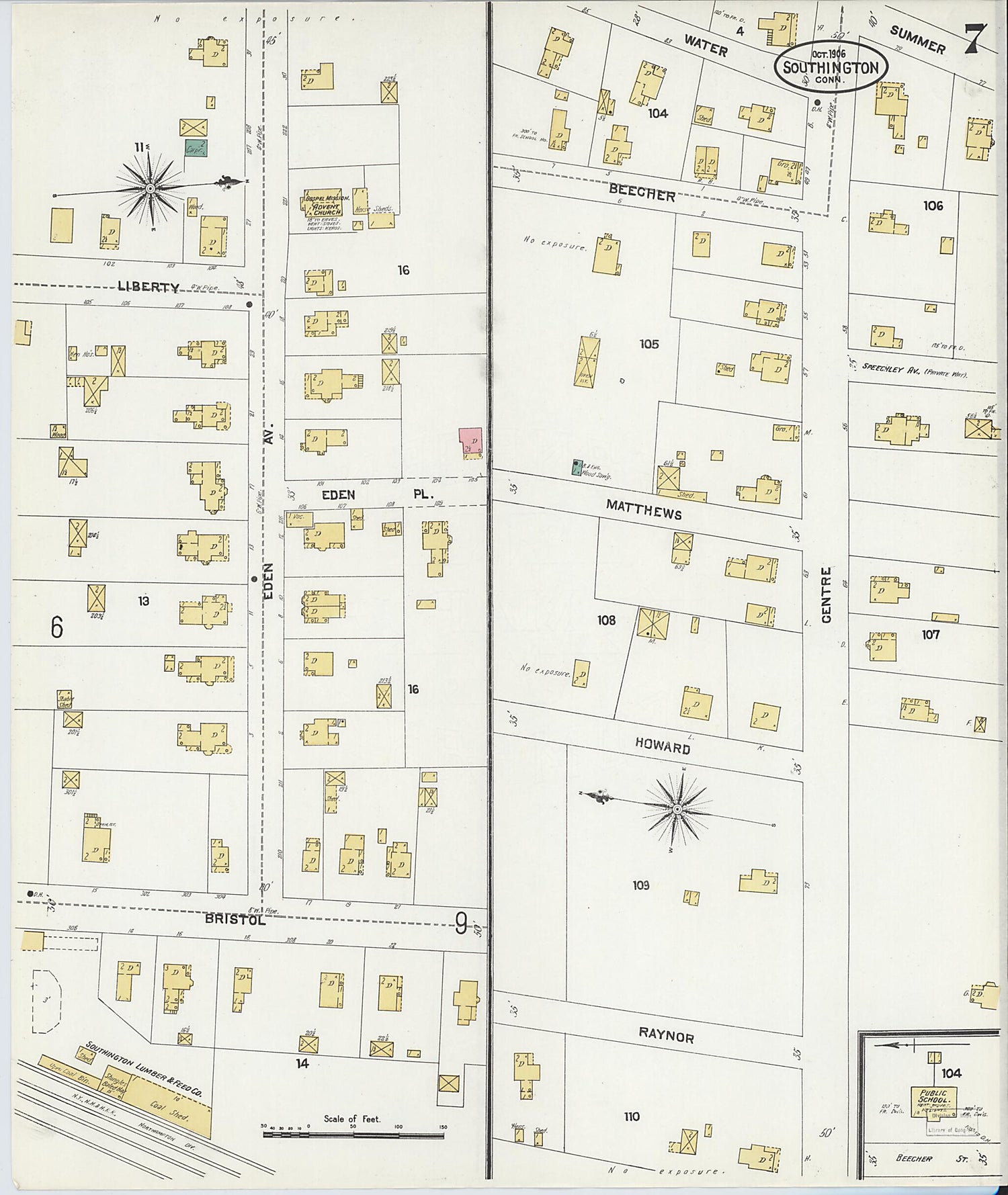 This old map of Southington, Hartford County, Connecticut was created by Sanborn Map Company in 1906