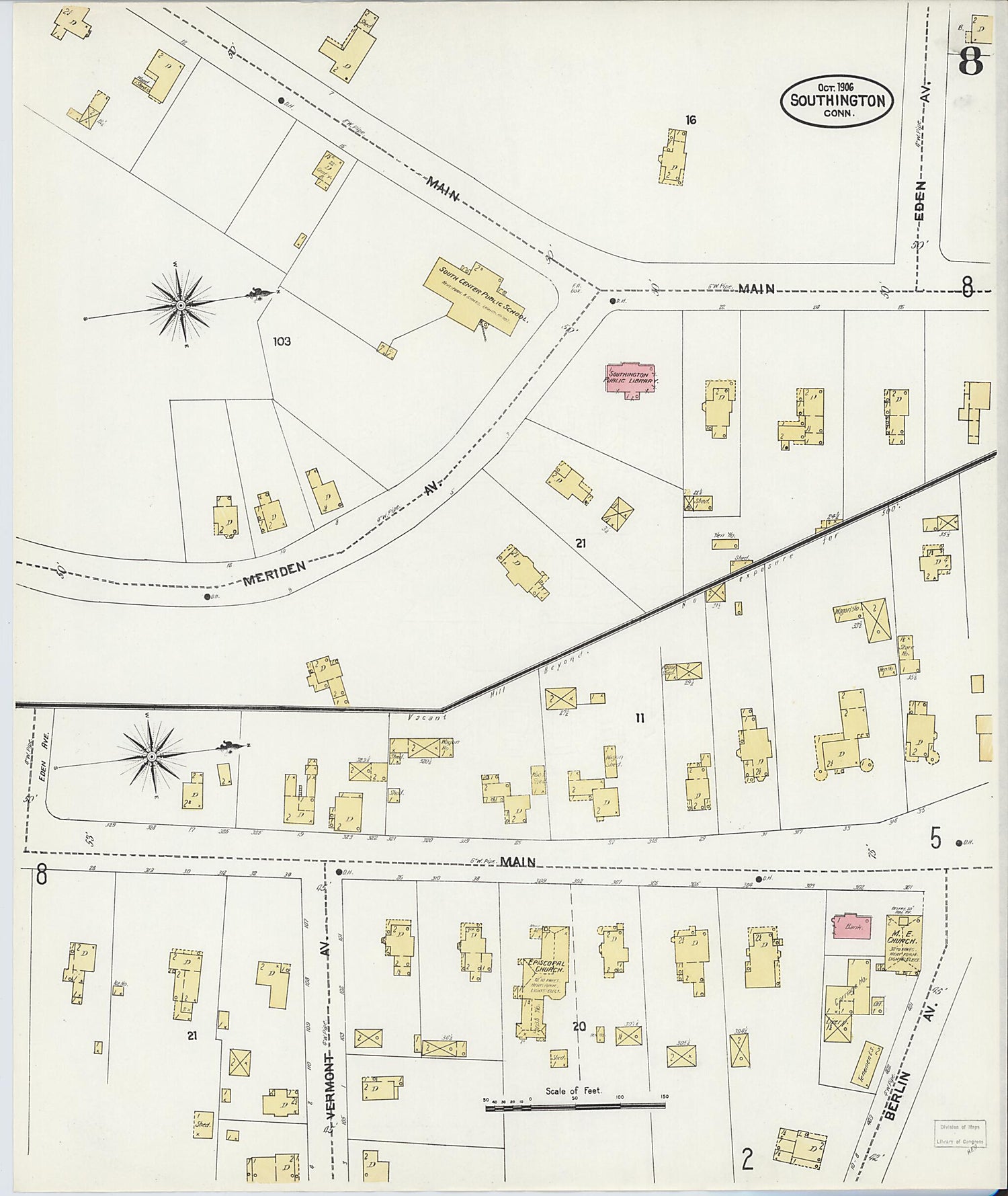 This old map of Southington, Hartford County, Connecticut was created by Sanborn Map Company in 1906