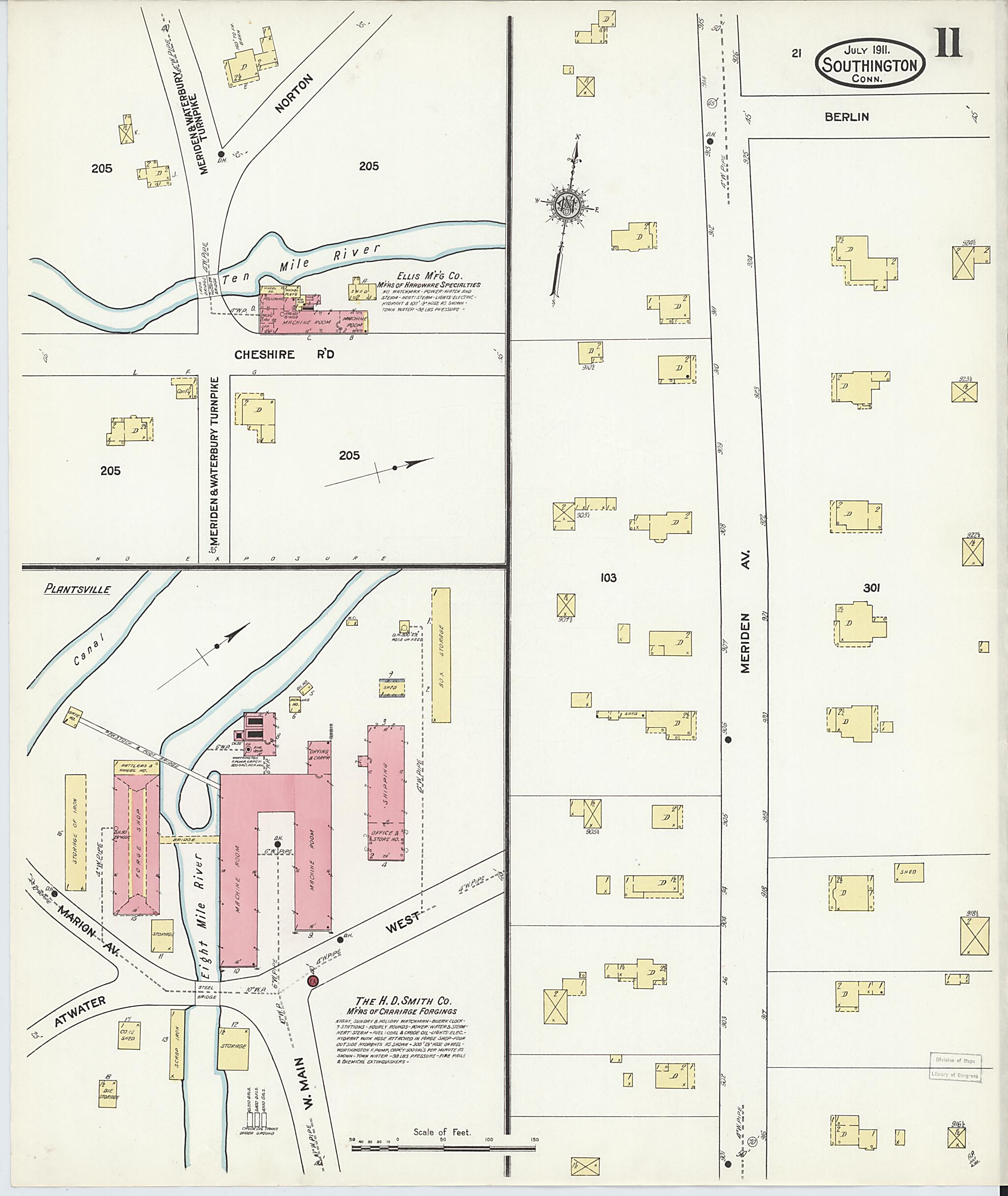 This old map of Southington, Hartford County, Connecticut was created by Sanborn Map Company in 1911
