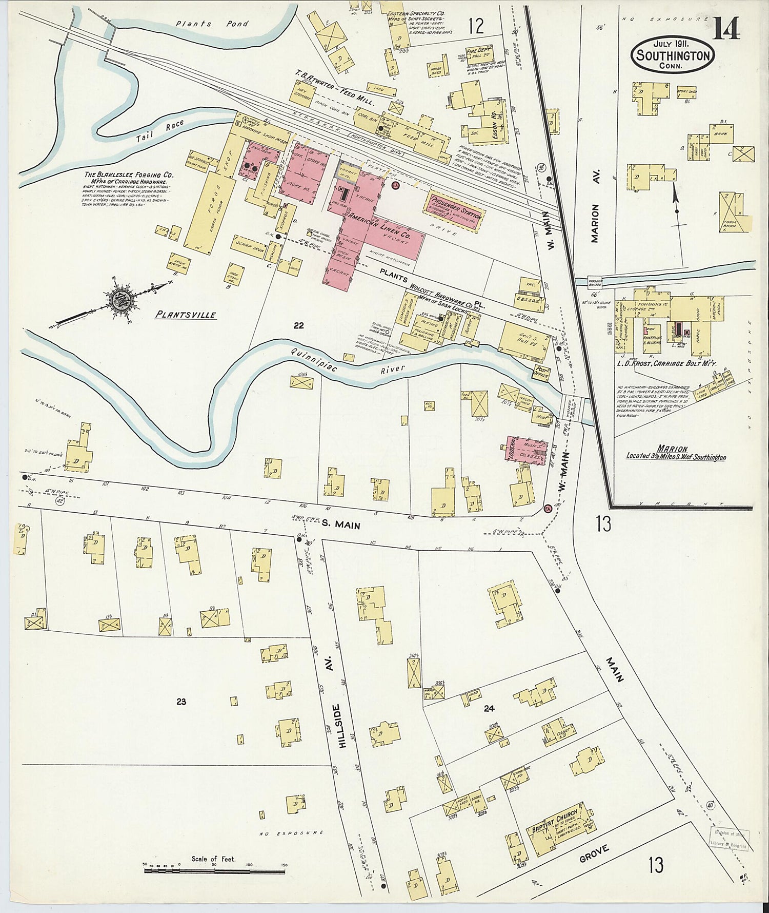 This old map of Southington, Hartford County, Connecticut was created by Sanborn Map Company in 1911