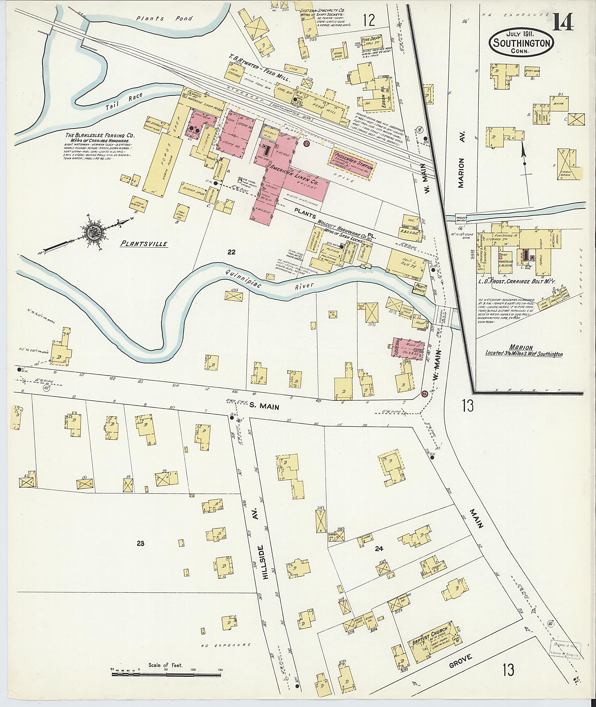 This old map of Southington, Hartford County, Connecticut was created by Sanborn Map Company in 1911