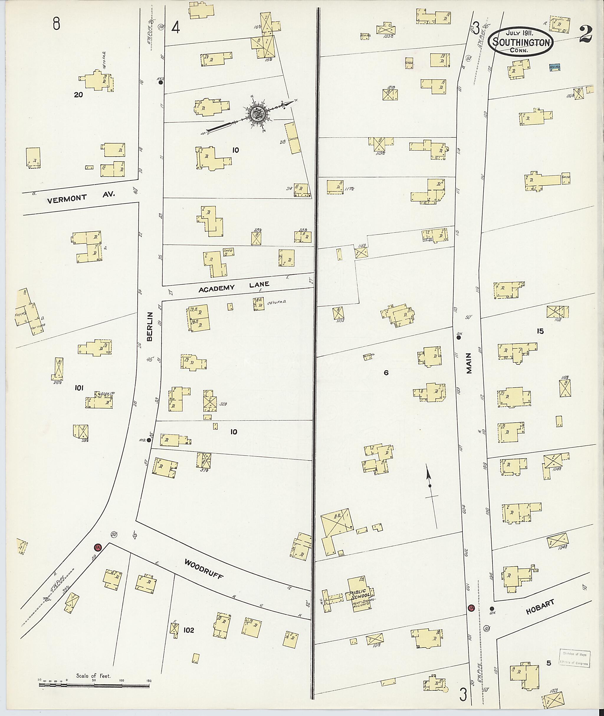 This old map of Southington, Hartford County, Connecticut was created by Sanborn Map Company in 1911