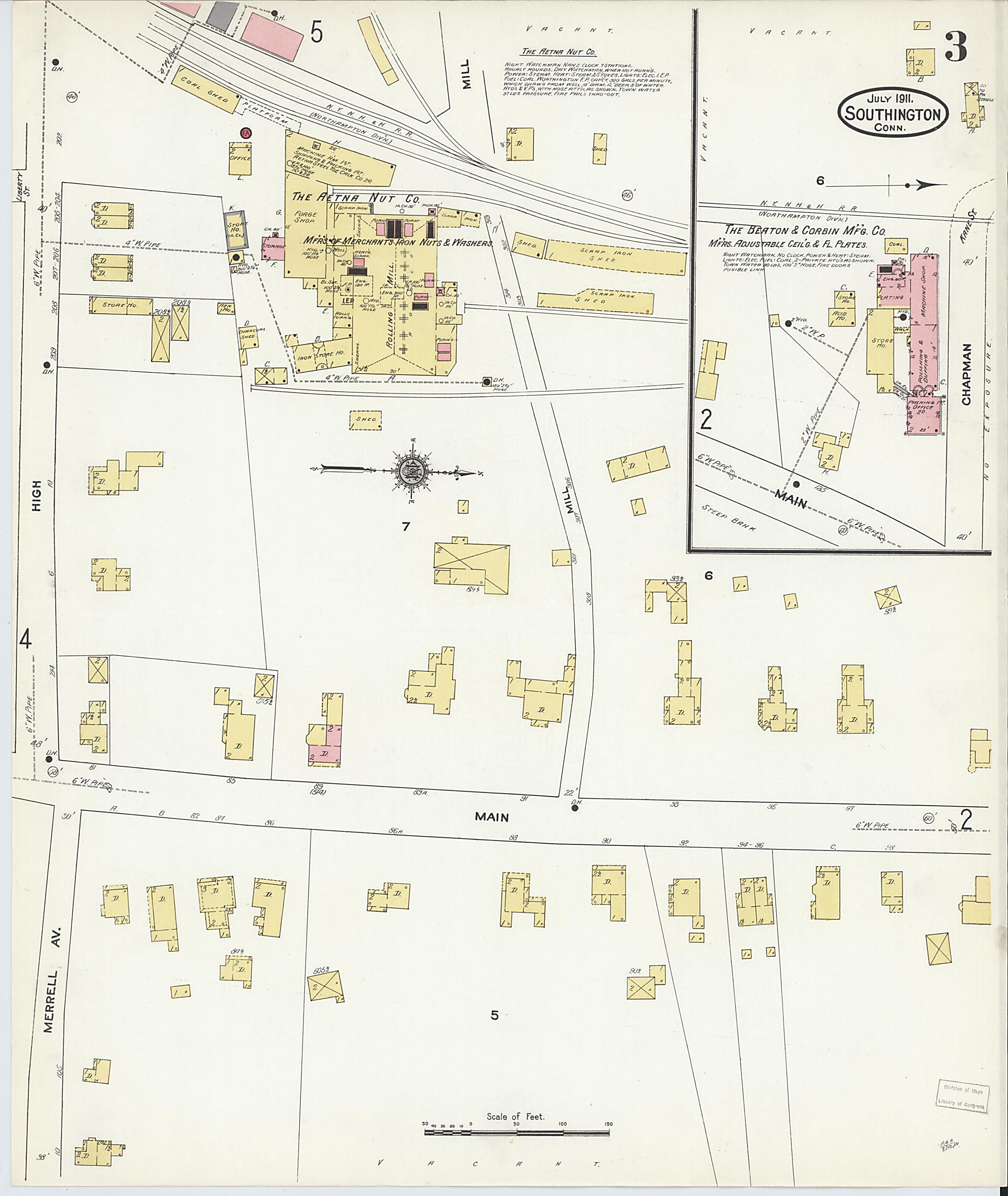 This old map of Southington, Hartford County, Connecticut was created by Sanborn Map Company in 1911