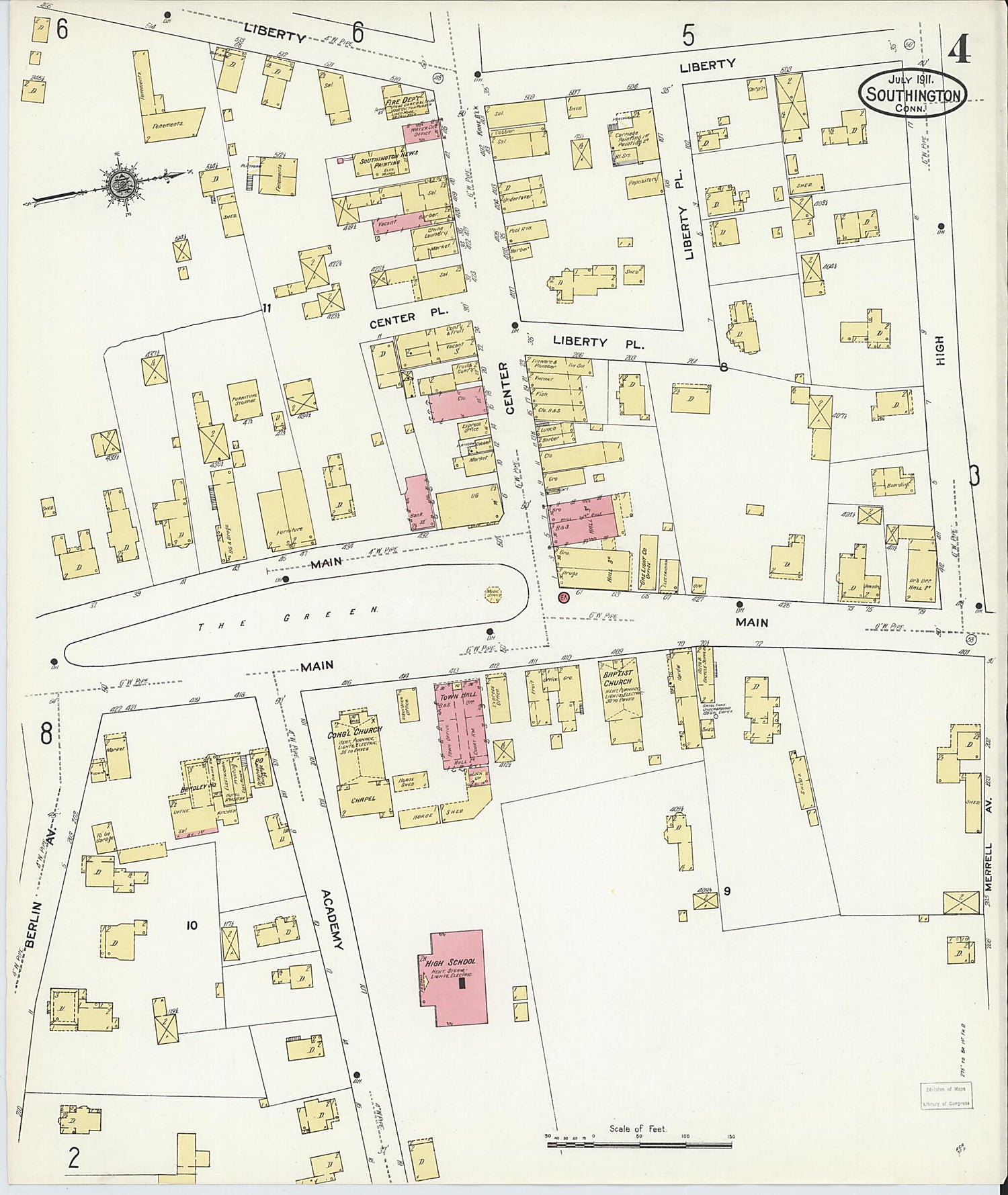 This old map of Southington, Hartford County, Connecticut was created by Sanborn Map Company in 1911