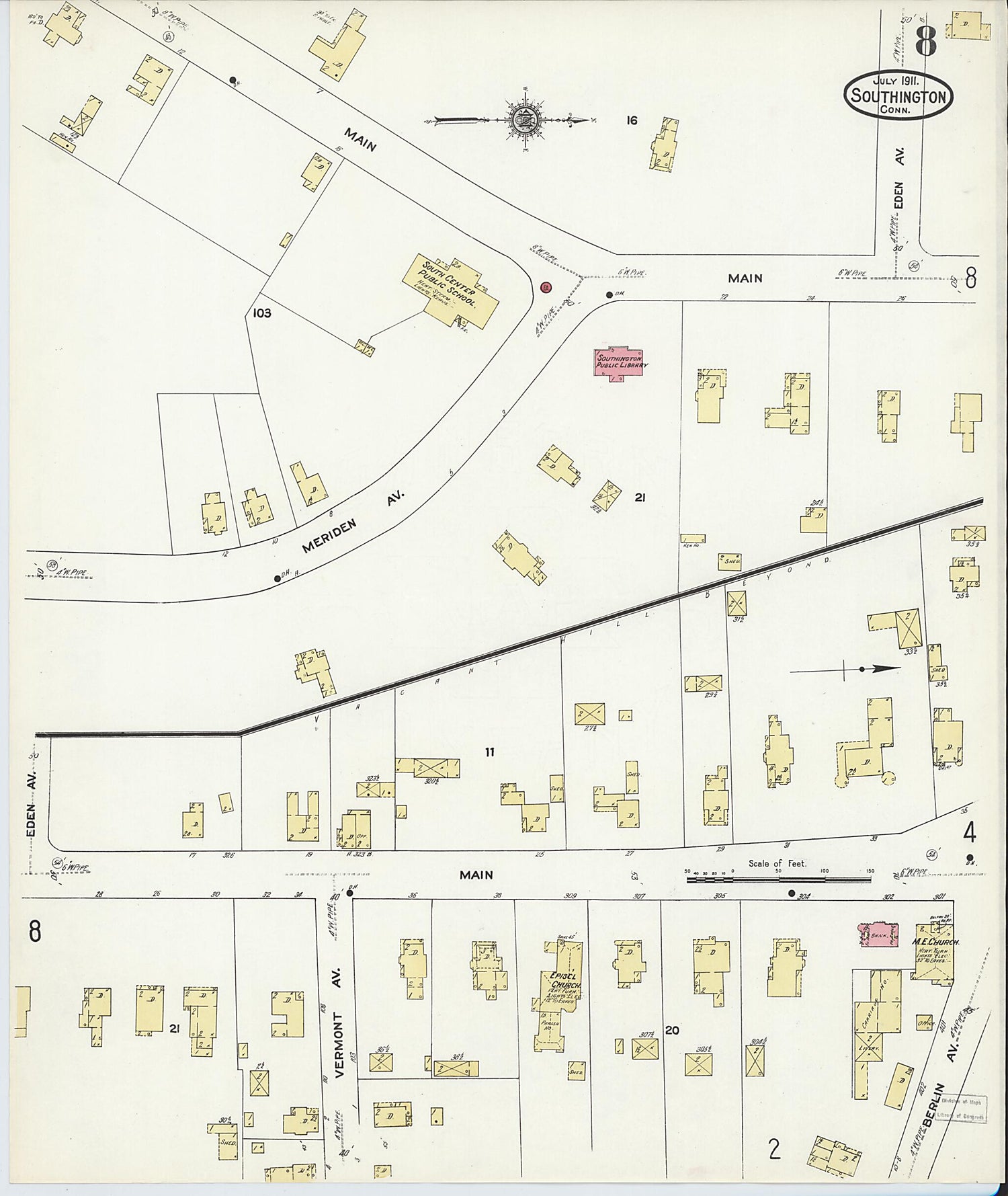 This old map of Southington, Hartford County, Connecticut was created by Sanborn Map Company in 1911