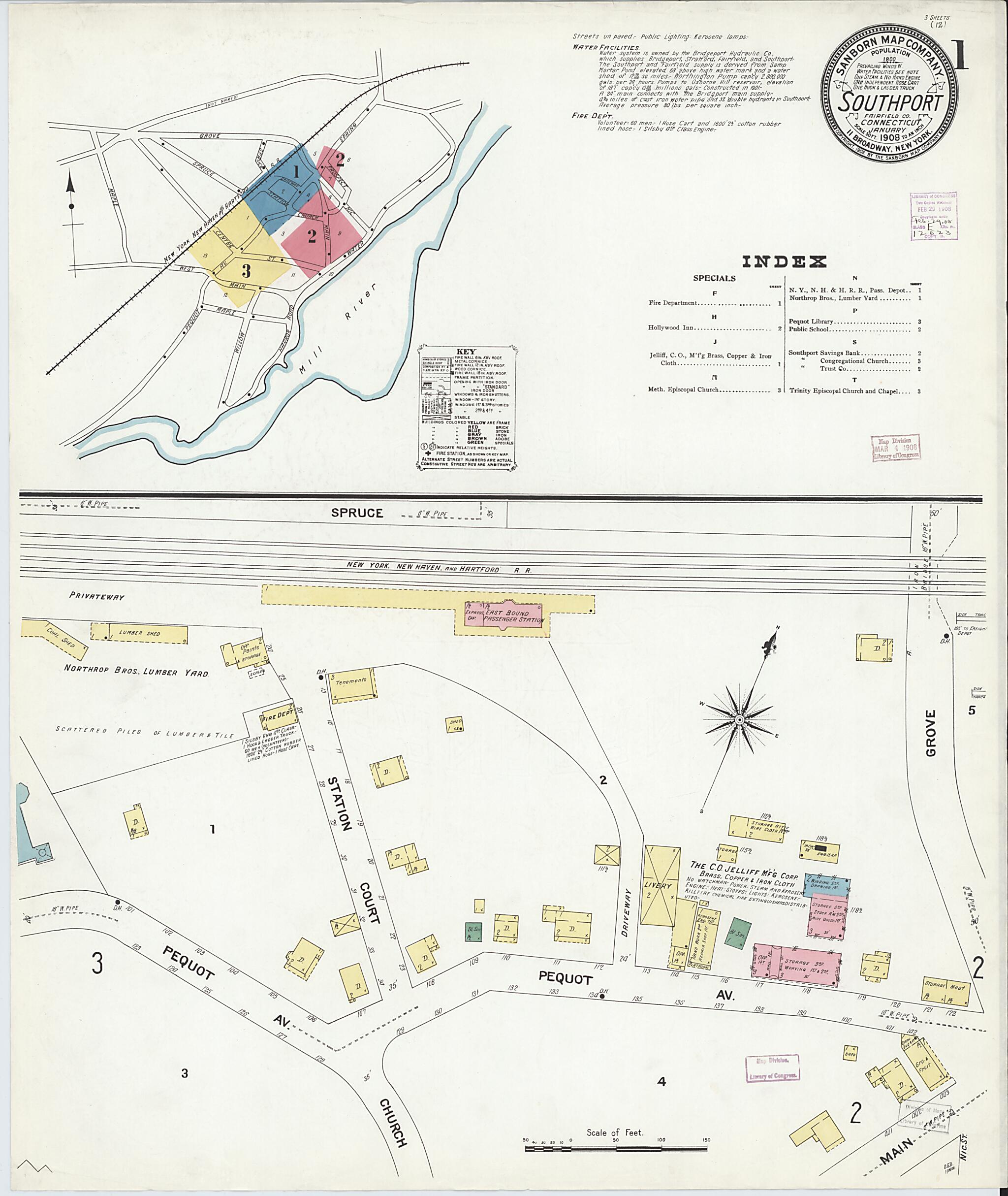 This old map of Southport, Fairfield County, Connecticut was created by Sanborn Map Company in 1908