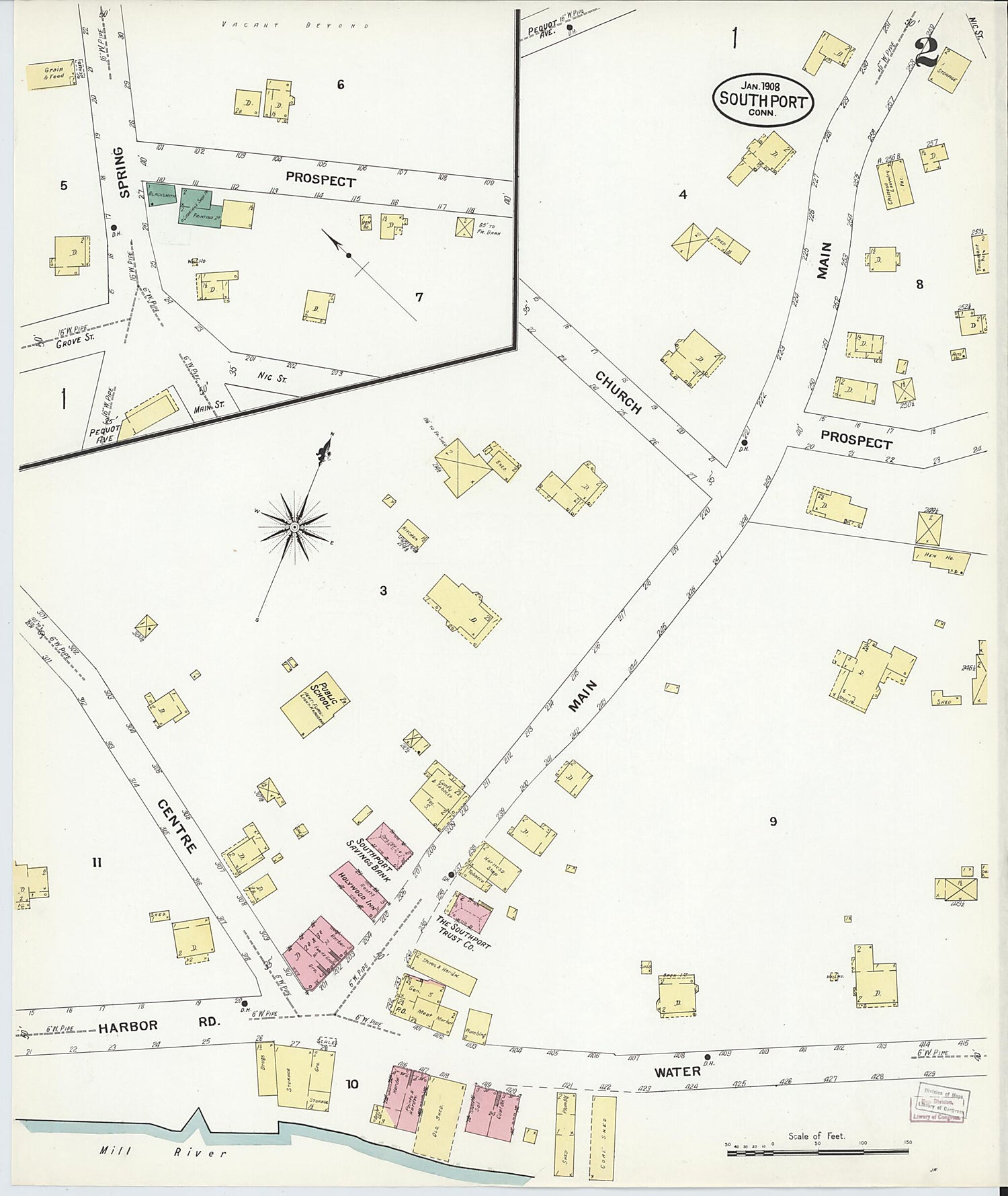 This old map of Southport, Fairfield County, Connecticut was created by Sanborn Map Company in 1908