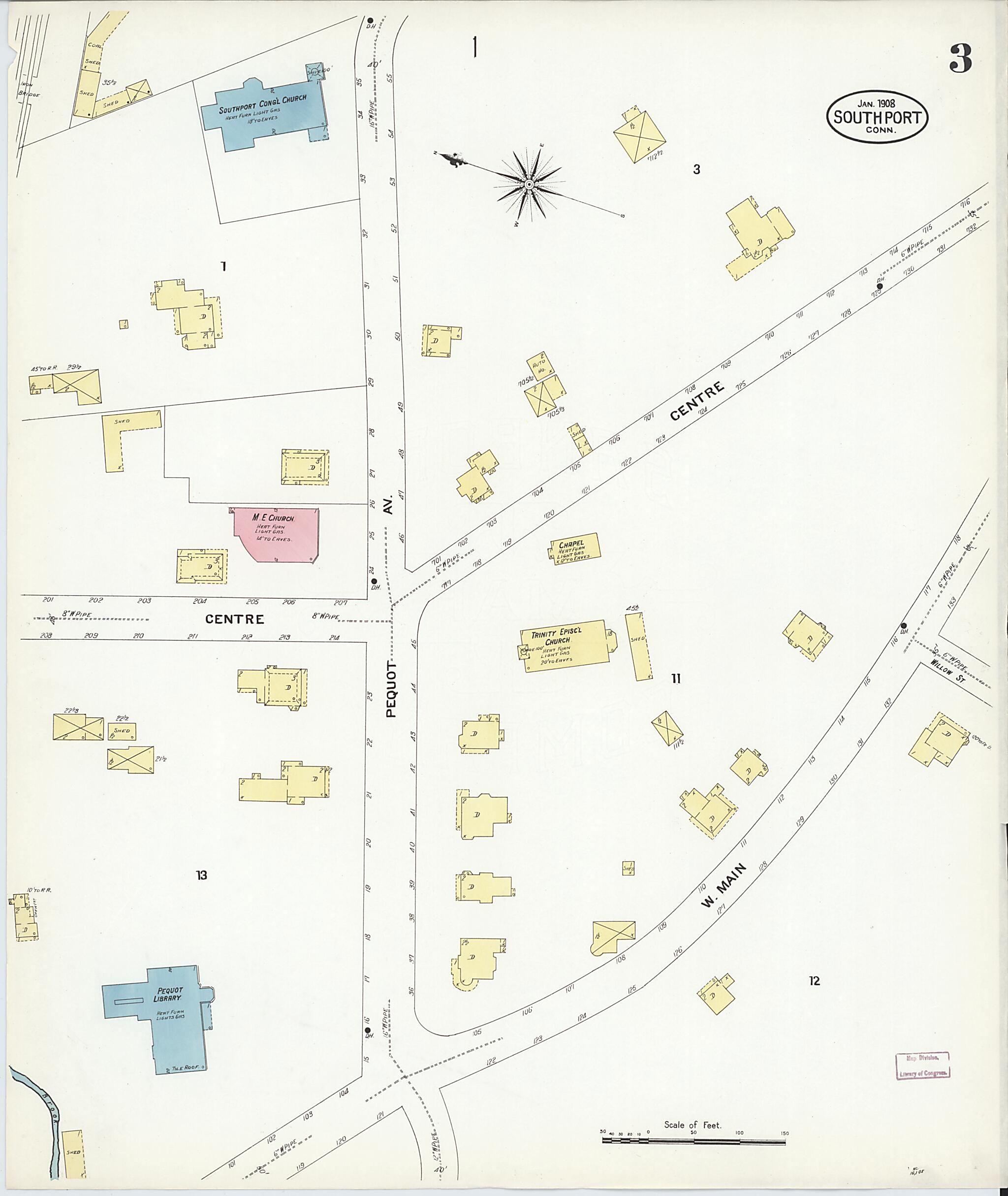 This old map of Southport, Fairfield County, Connecticut was created by Sanborn Map Company in 1908