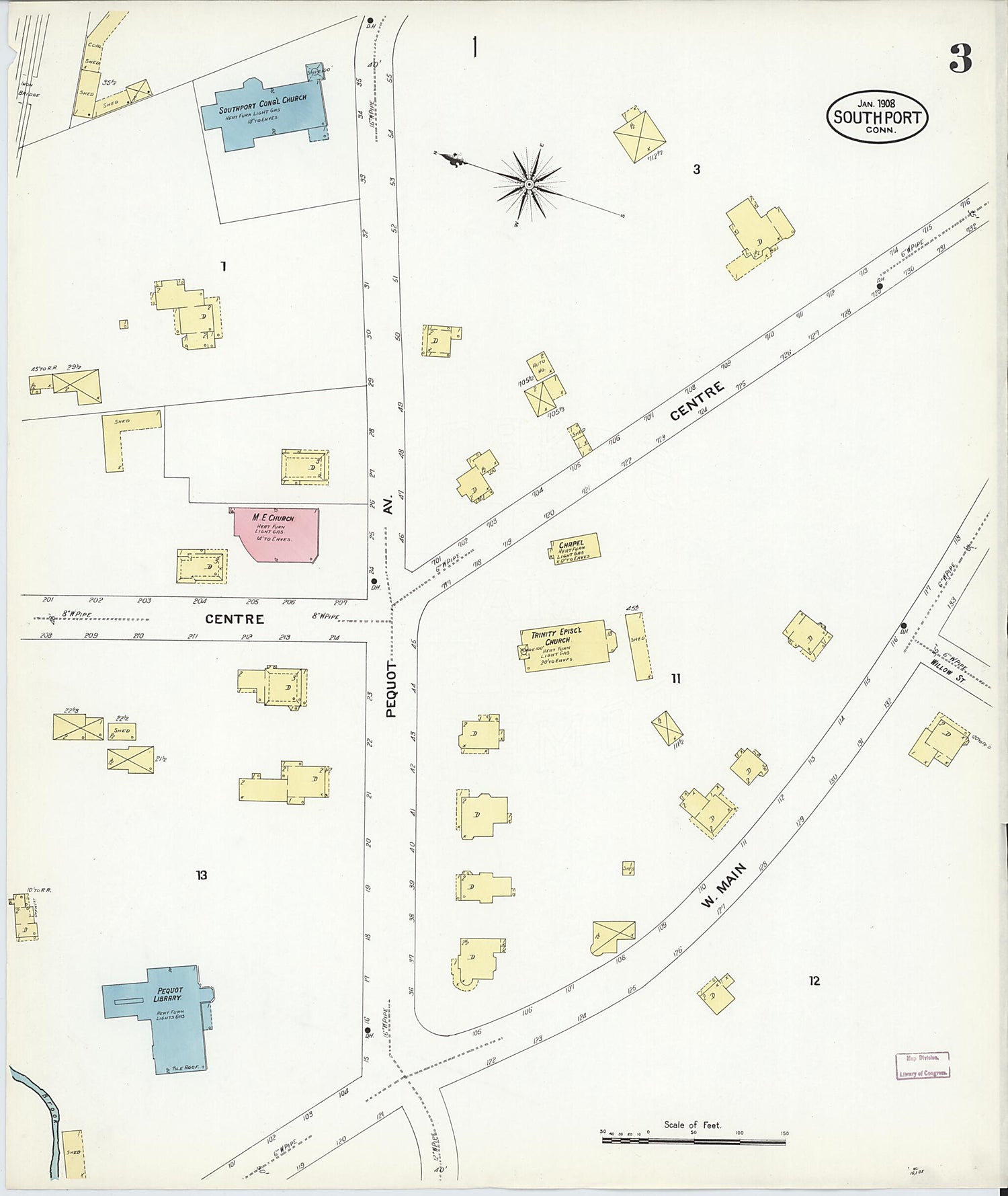 This old map of Southport, Fairfield County, Connecticut was created by Sanborn Map Company in 1908