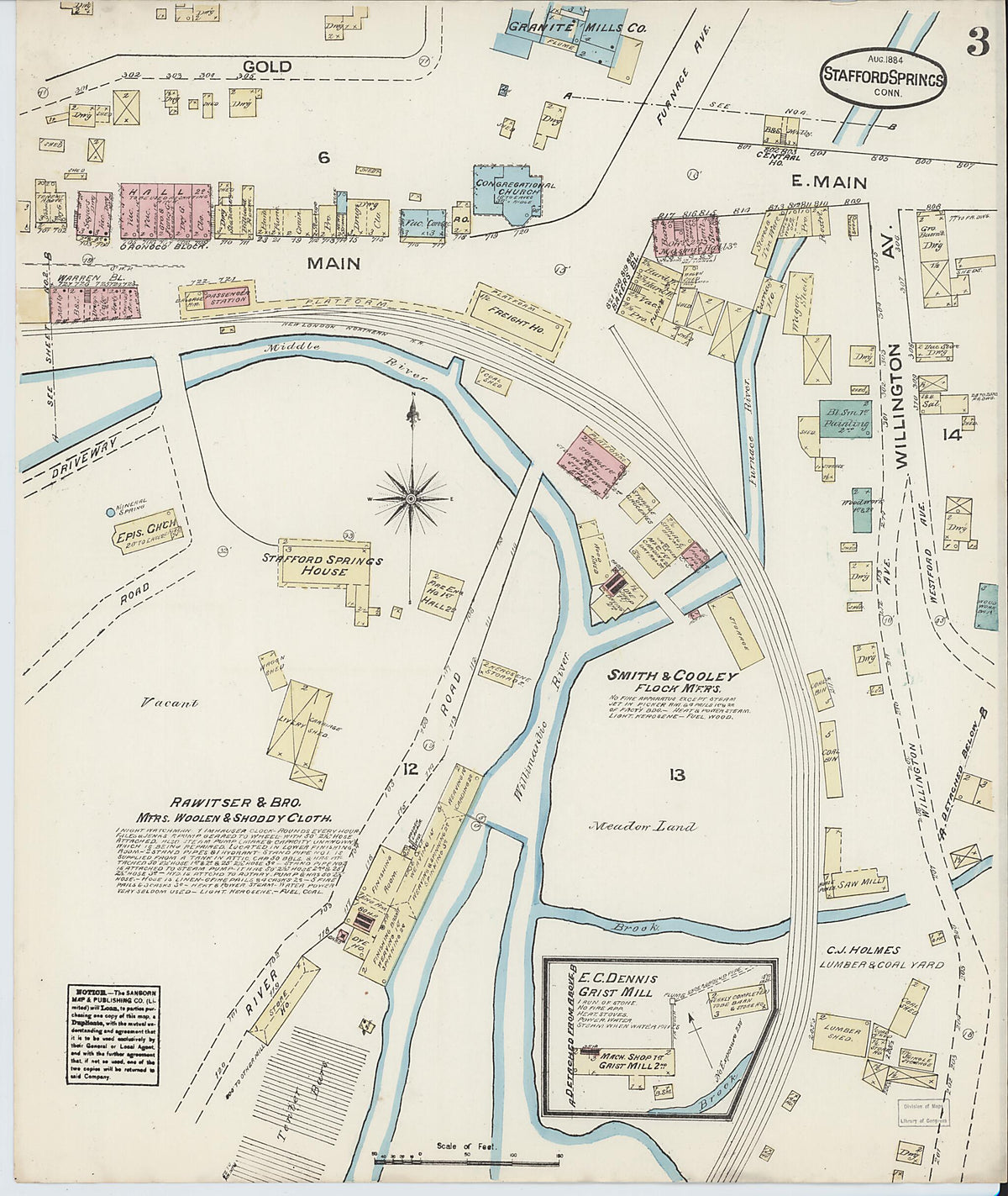 Stafford Springs, Tolland County, Connecticut 1884 (Sheet 3 of 4) by Relic Map Company