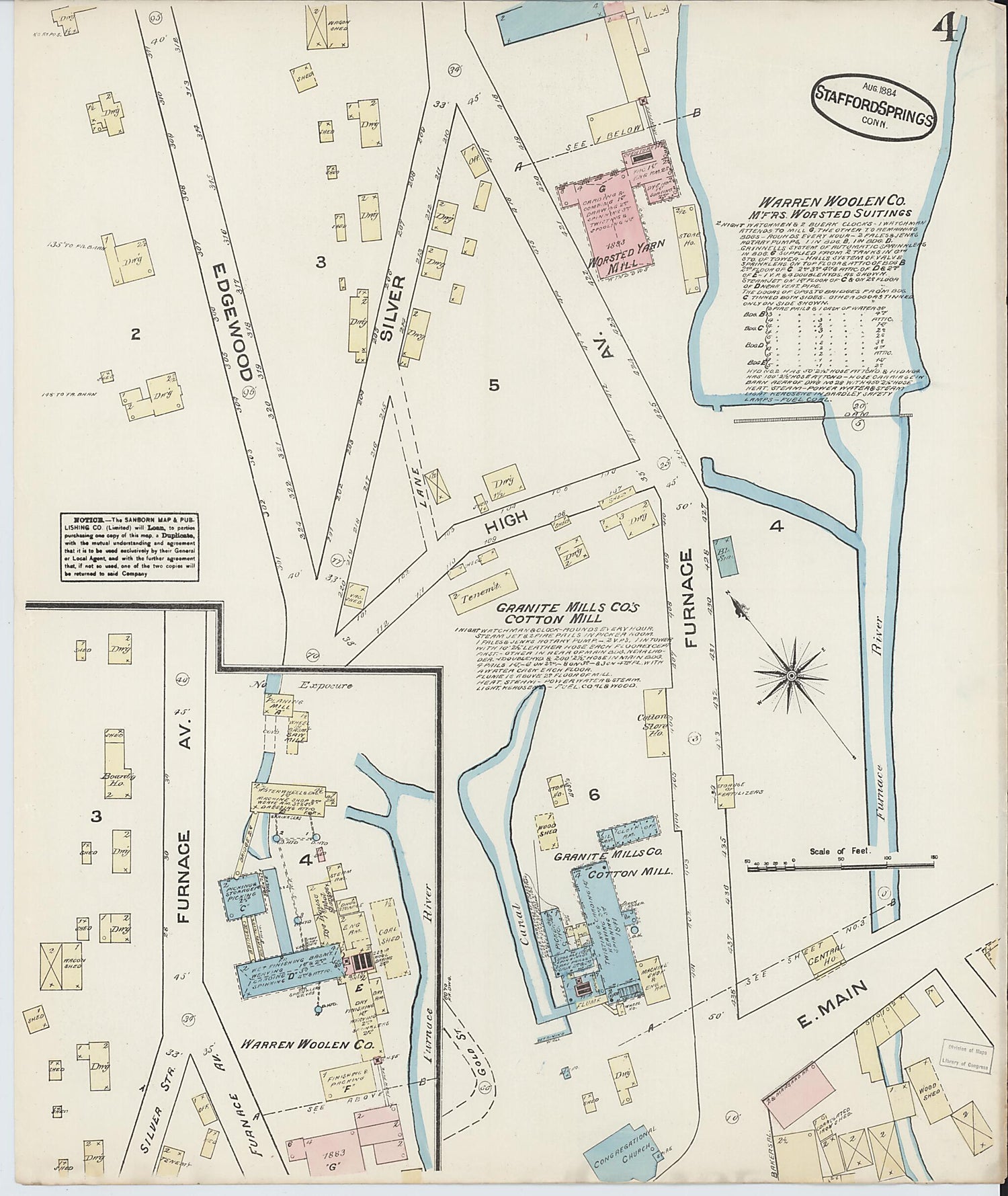 This old map of Stafford Springs, Tolland County, Connecticut was created by Sanborn Map Company in 1884