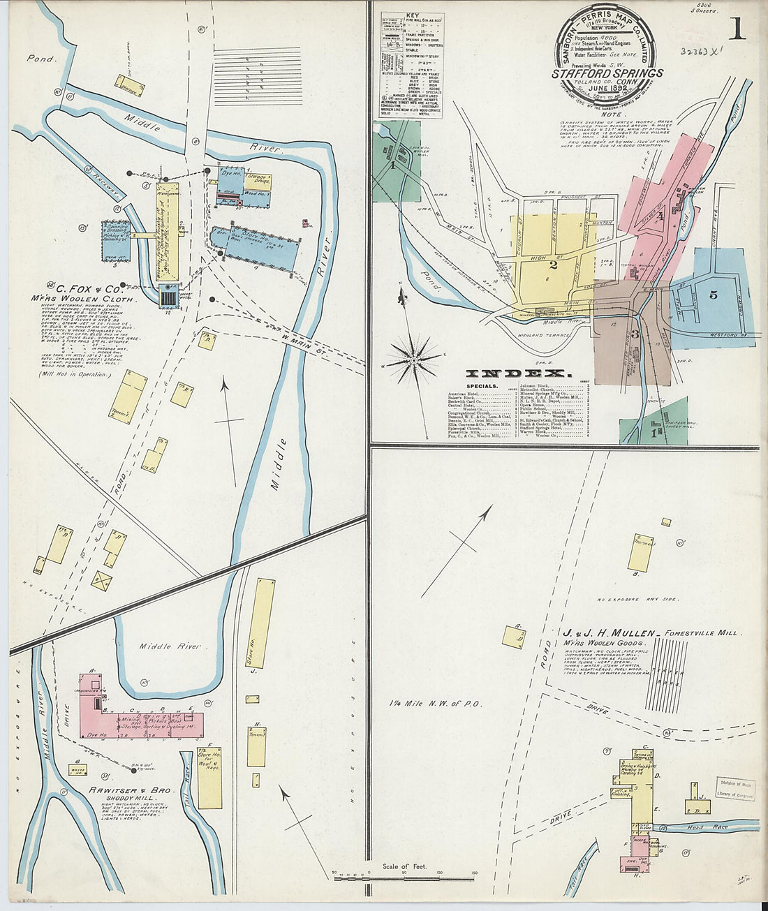 This old map of Stafford Springs, Tolland County, Connecticut was created by Sanborn Map Company in 1892