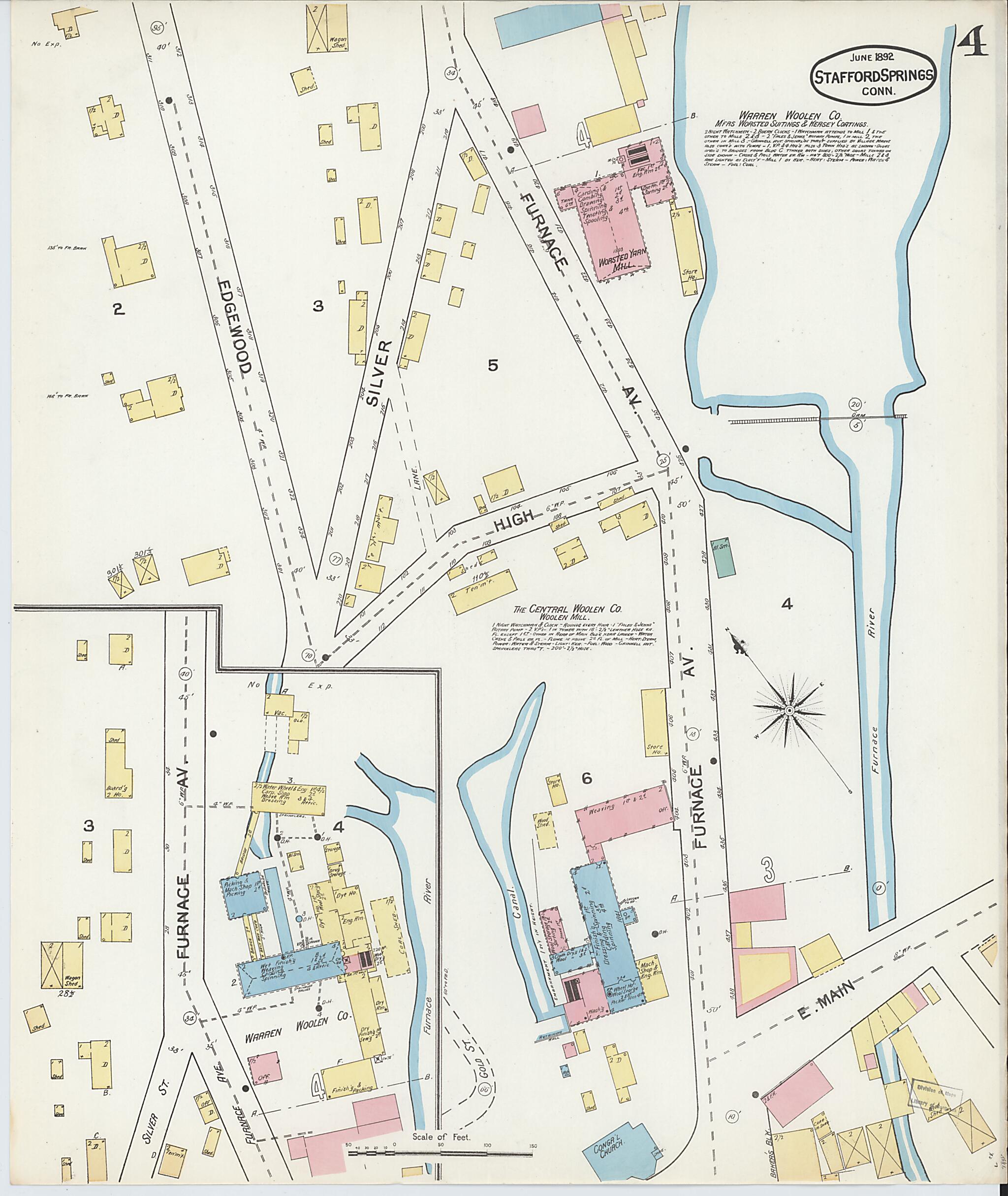 This old map of Stafford Springs, Tolland County, Connecticut was created by Sanborn Map Company in 1892
