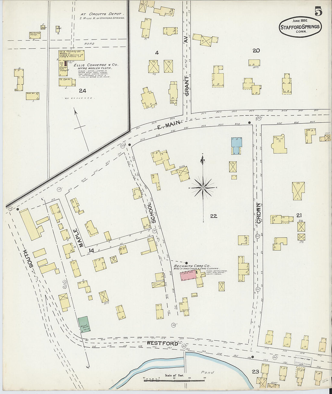 This old map of Stafford Springs, Tolland County, Connecticut was created by Sanborn Map Company in 1892