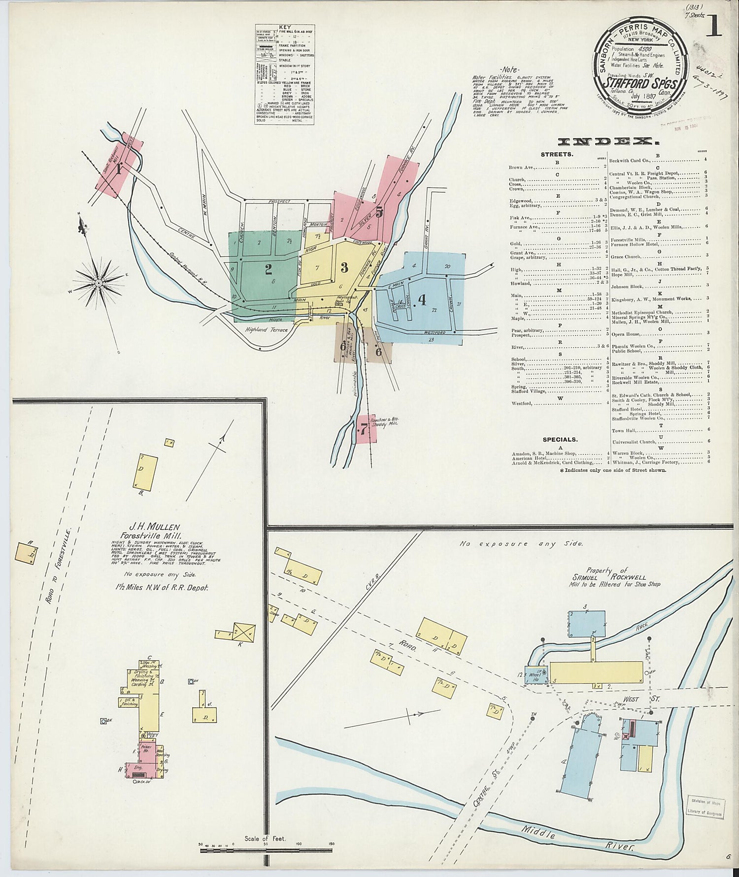 This old map of Stafford Springs, Tolland County, Connecticut was created by Sanborn Map Company in 1897