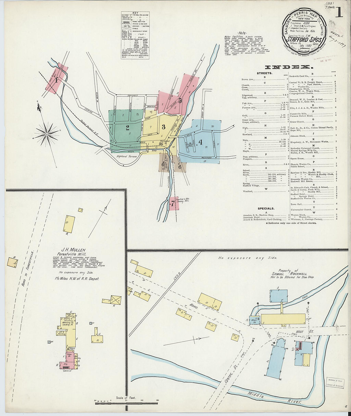 Stafford Springs, Tolland County, Connecticut 1897 (Sheet 1 of 7) by Relic Map Company