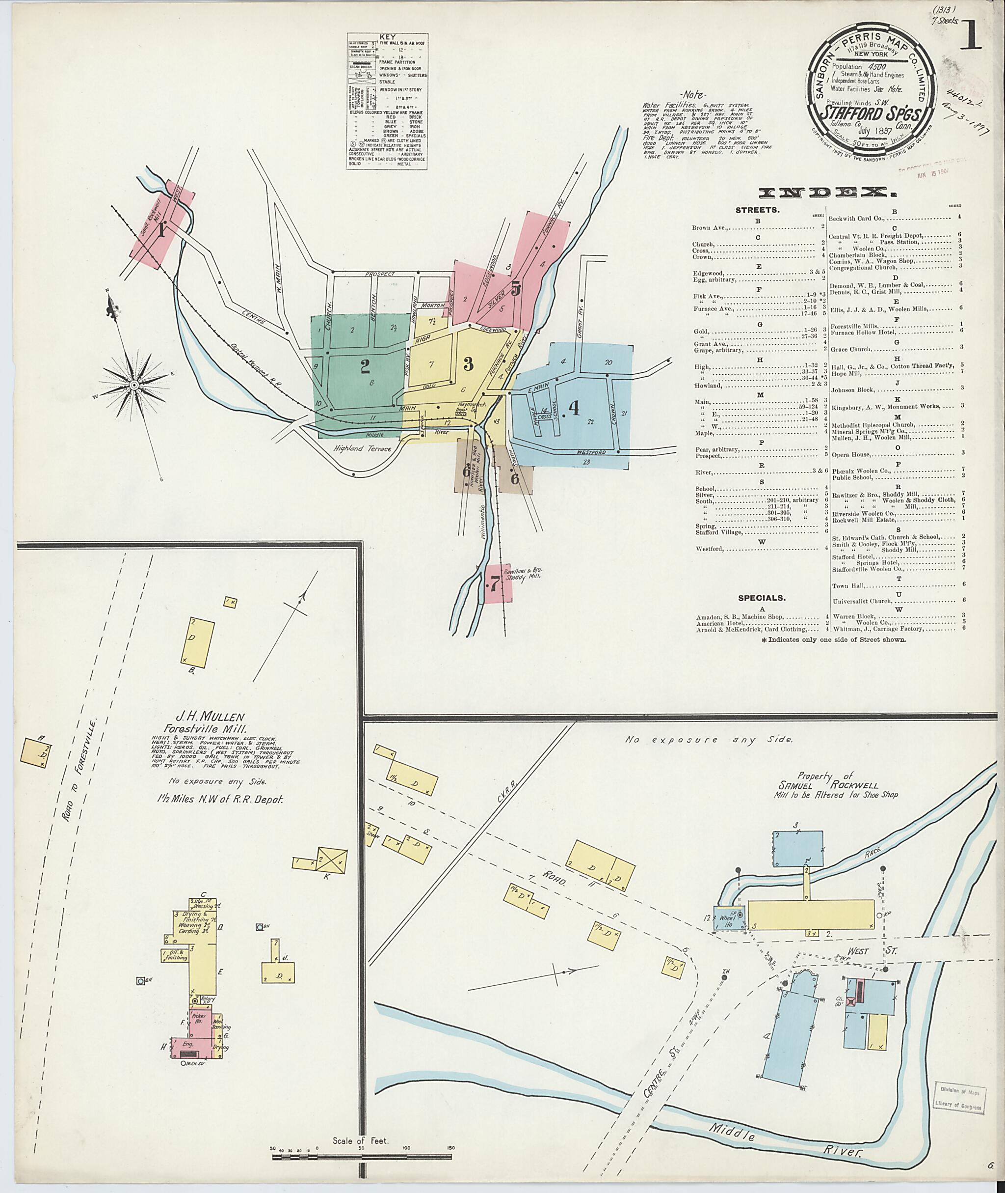 This old map of Stafford Springs, Tolland County, Connecticut was created by Sanborn Map Company in 1897