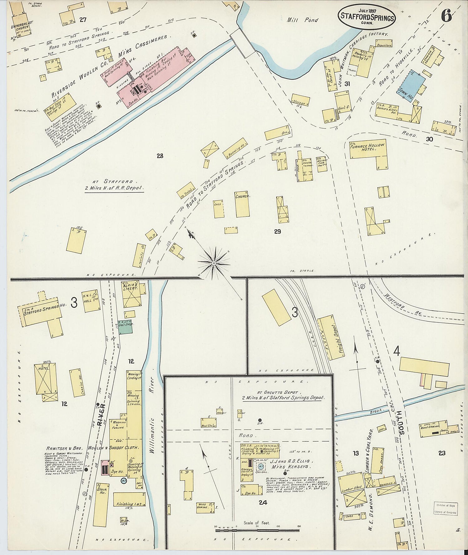 This old map of Stafford Springs, Tolland County, Connecticut was created by Sanborn Map Company in 1897