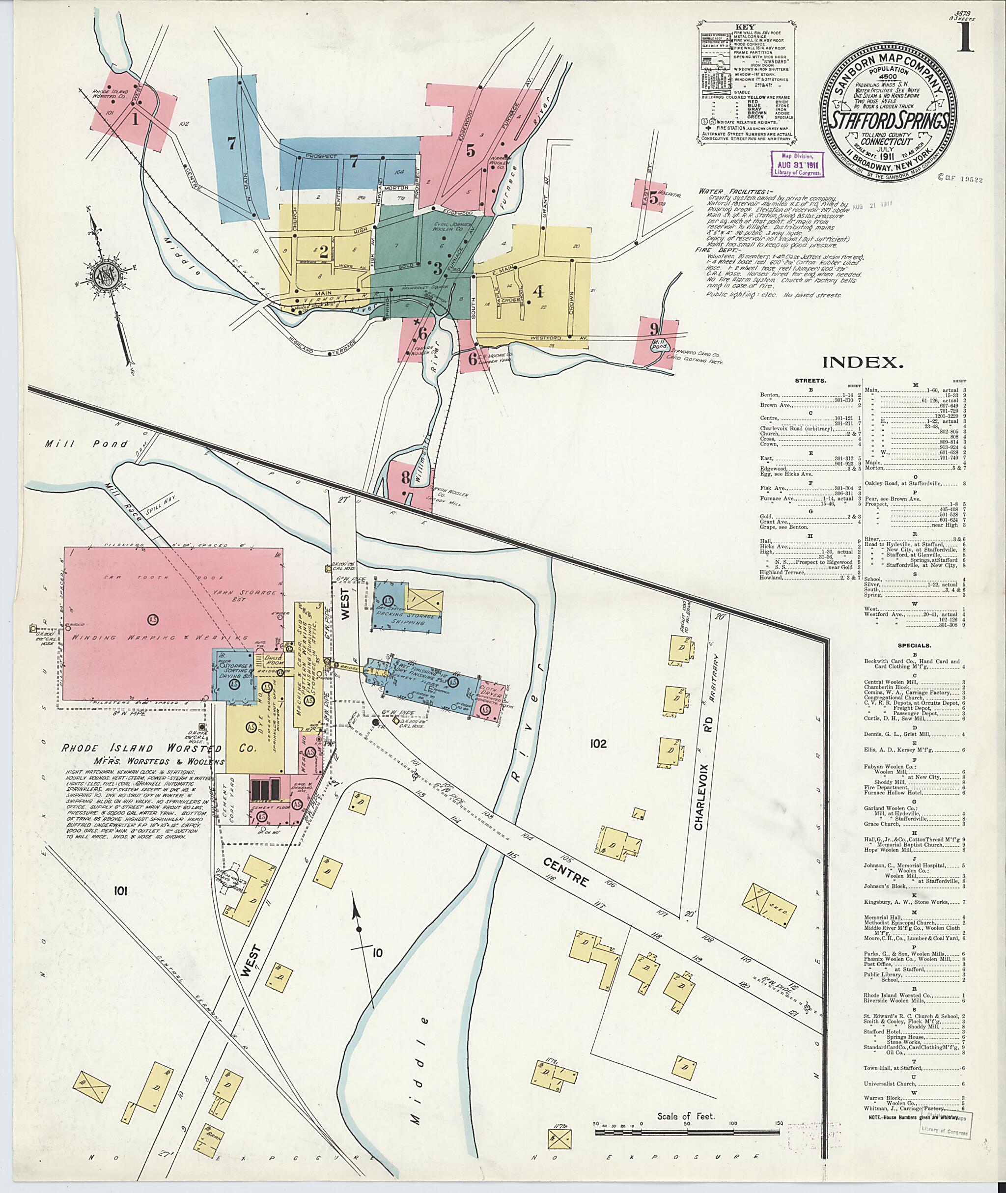 This old map of Stafford Springs, Tolland County, Connecticut was created by Sanborn Map Company in 1911