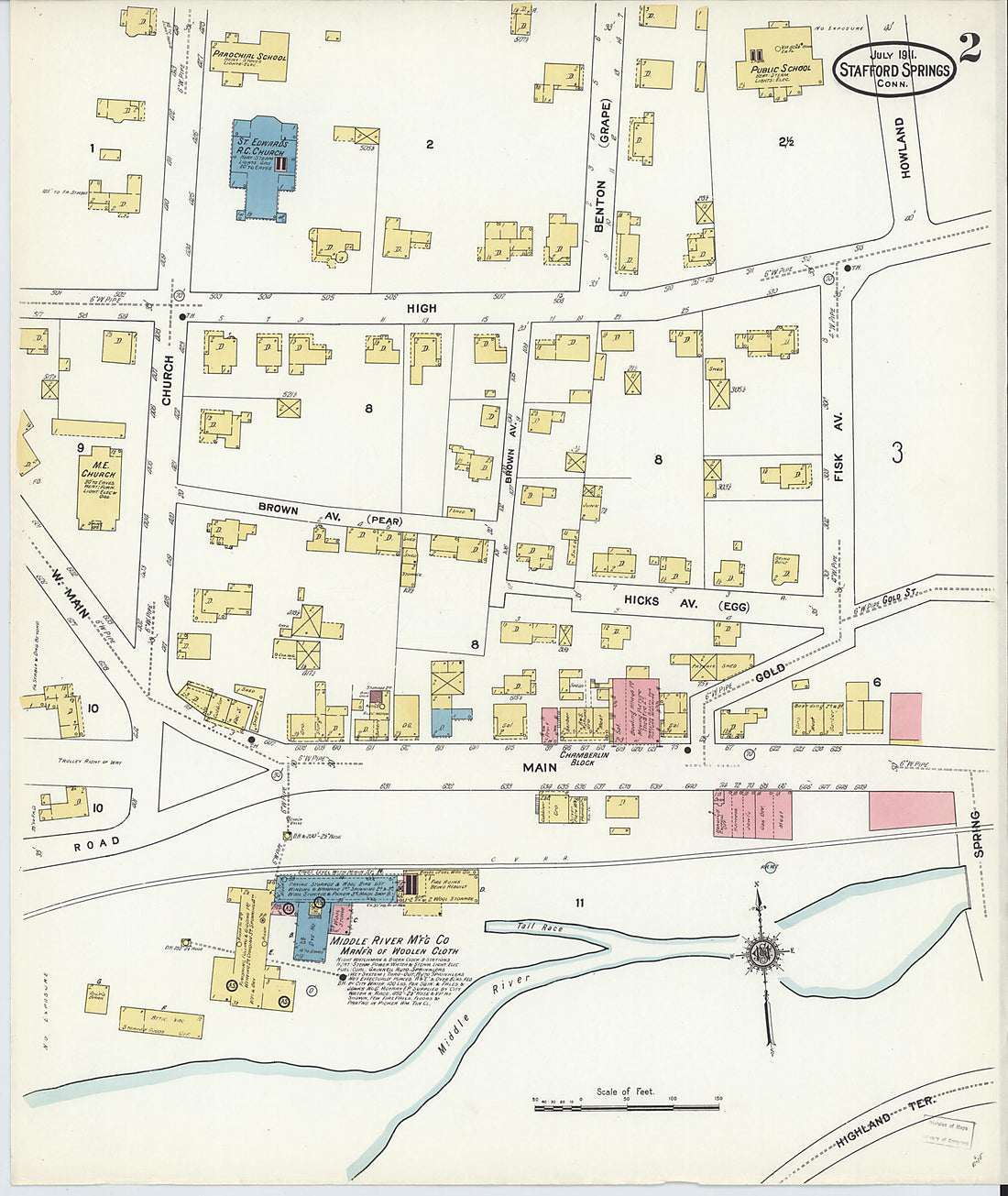 This old map of Stafford Springs, Tolland County, Connecticut was created by Sanborn Map Company in 1911