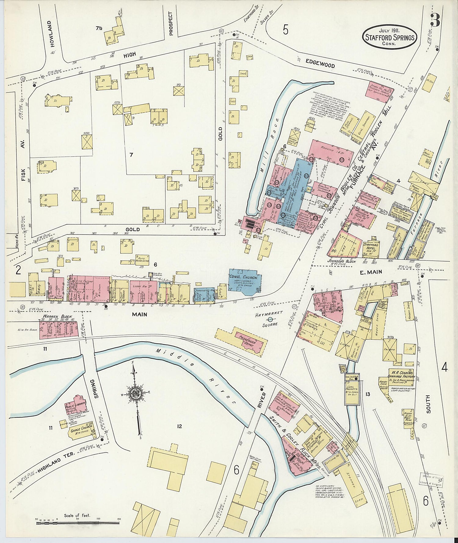 This old map of Stafford Springs, Tolland County, Connecticut was created by Sanborn Map Company in 1911