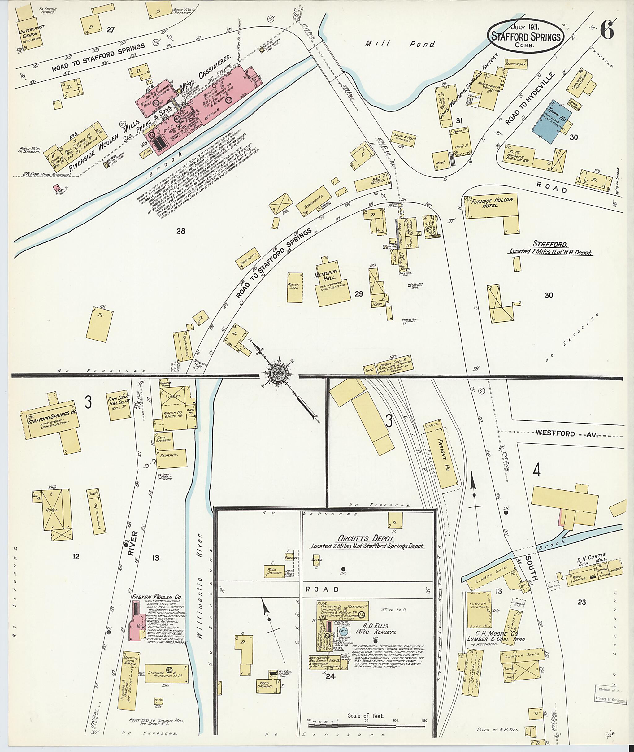 This old map of Stafford Springs, Tolland County, Connecticut was created by Sanborn Map Company in 1911
