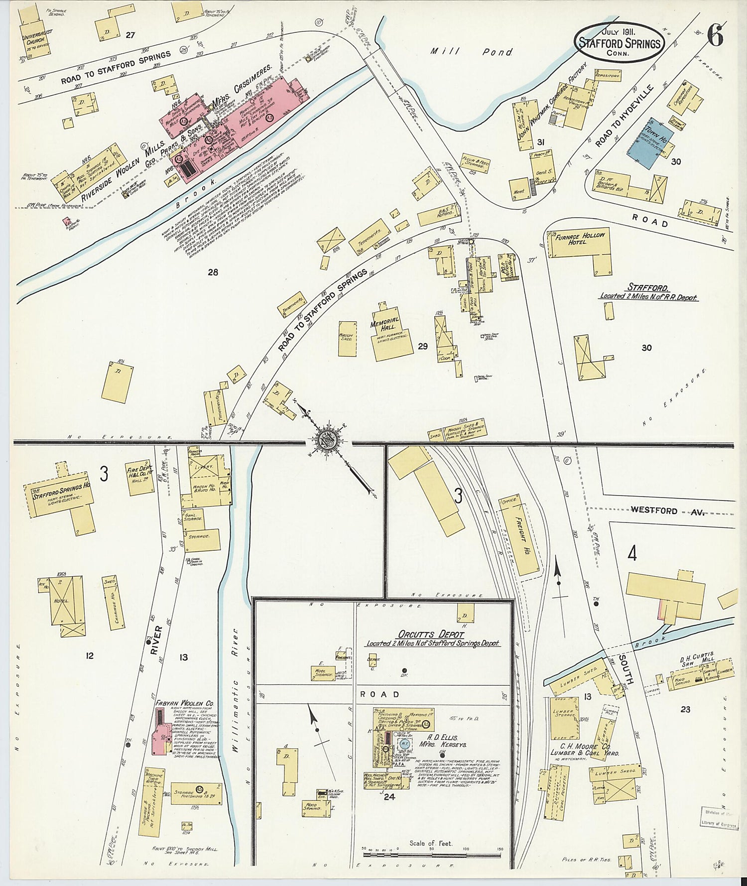 This old map of Stafford Springs, Tolland County, Connecticut was created by Sanborn Map Company in 1911