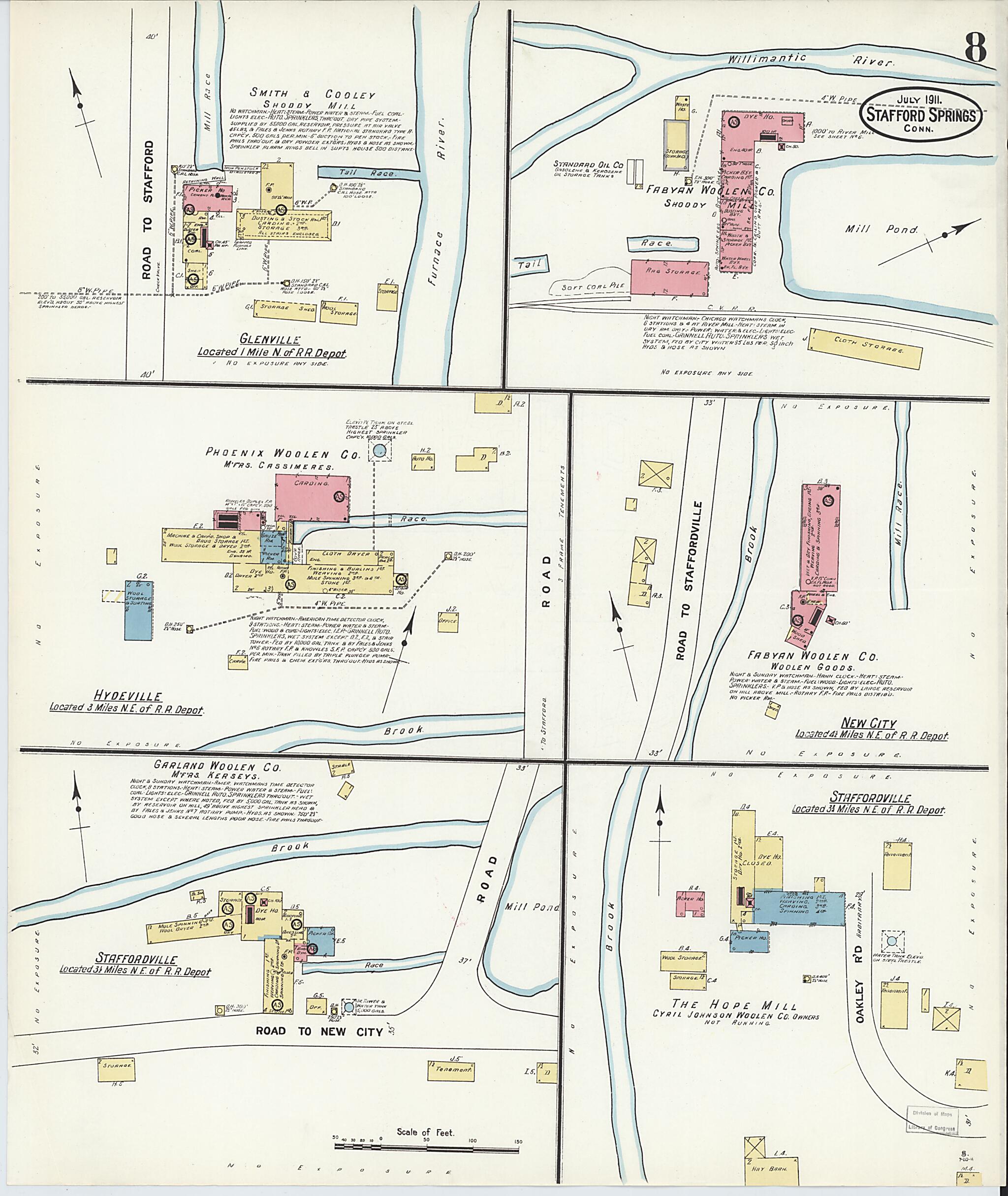 This old map of Stafford Springs, Tolland County, Connecticut was created by Sanborn Map Company in 1911