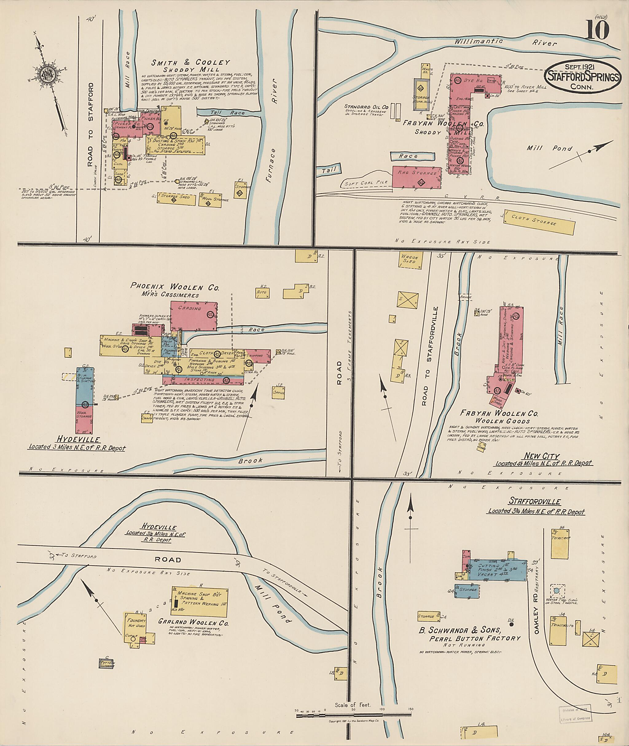 This old map of Stafford Springs, Tolland County, Connecticut was created by Sanborn Map Company in 1921